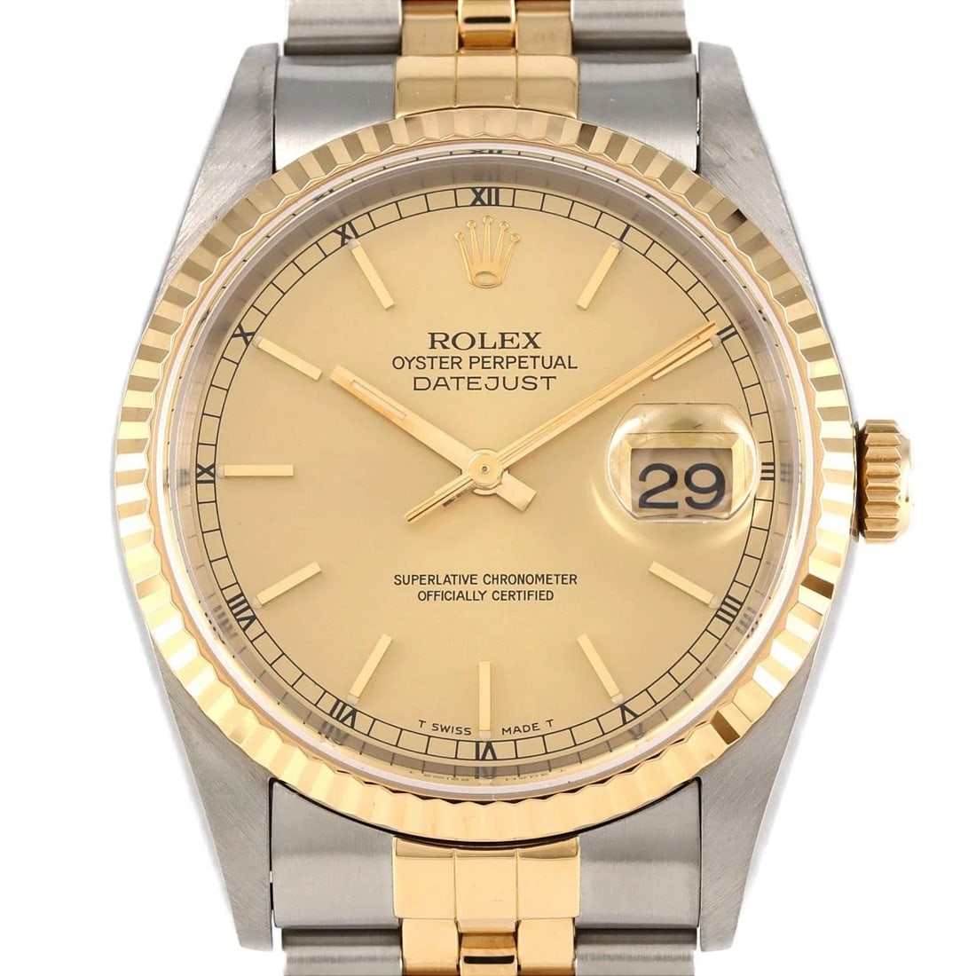 ROLEX DATEJUST SSXYG WATCH: ROLEX Datejust SSxYG Watch Brand: ROLEX Type: Wristwatch Material: Case: SST x Yellow Gold Bracelet: SST x Yellow Gold Color: Dial Colors: Gold Size: Case diameter: 36mm Max Wrist size: 18.5cm