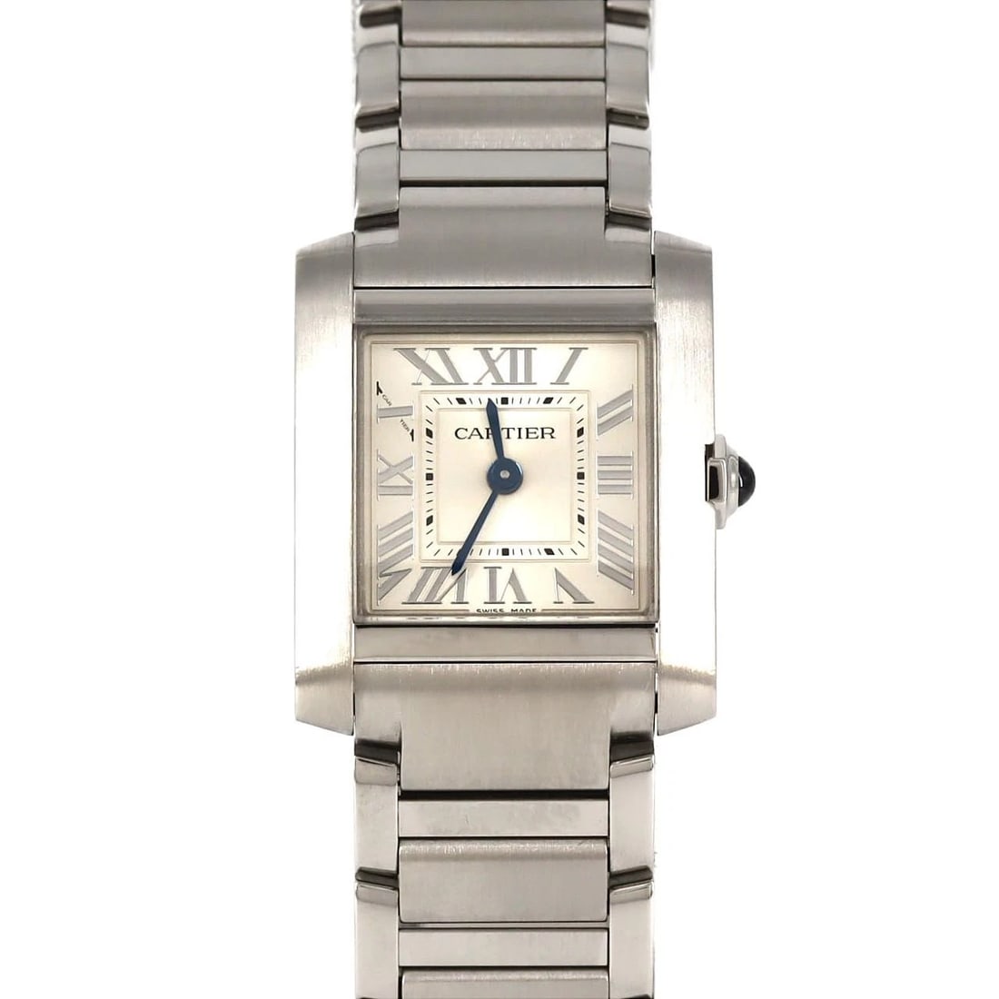 CARTIER TANK FRANÇAISE STAINLESS STEEL WATCH: Cartier Tank Française Stainless Steel Watch Brand: CARTIER Type: Wrist watch Material: Case: Stainless Steel Breath: Stainless Steel Color: Dial color: Silver/Roman Size: Case diameter: 21 x