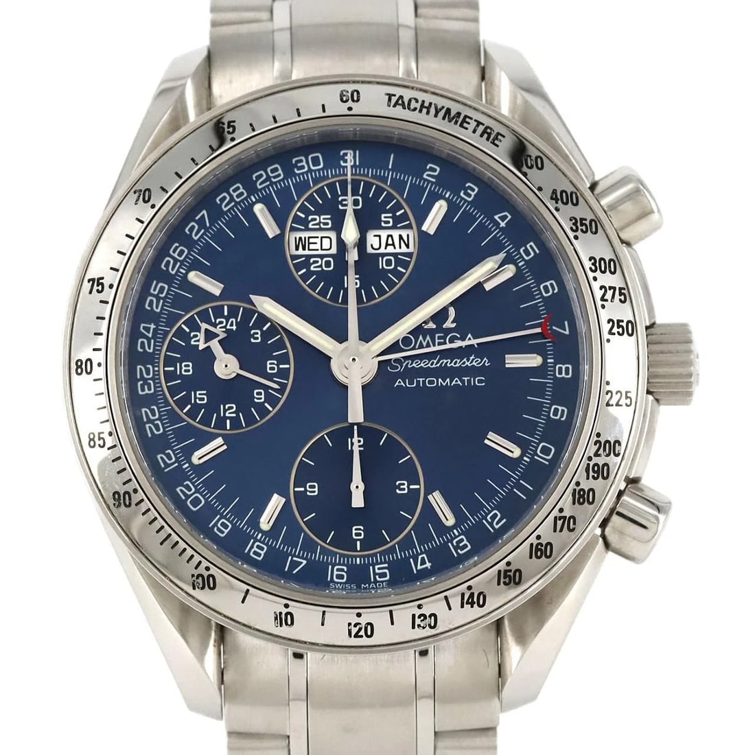 OMEGA SPEEDMASTER SS WATCH: OMEGA Speedmaster SS Watch Brand: OMEGA Type: Wristwatch Material: Case: SST Bracelet: SST Color: Dial Colors: Blue Size: Case diameter: 39mm Max Wrist size: 20cm Accessories: None Accesso