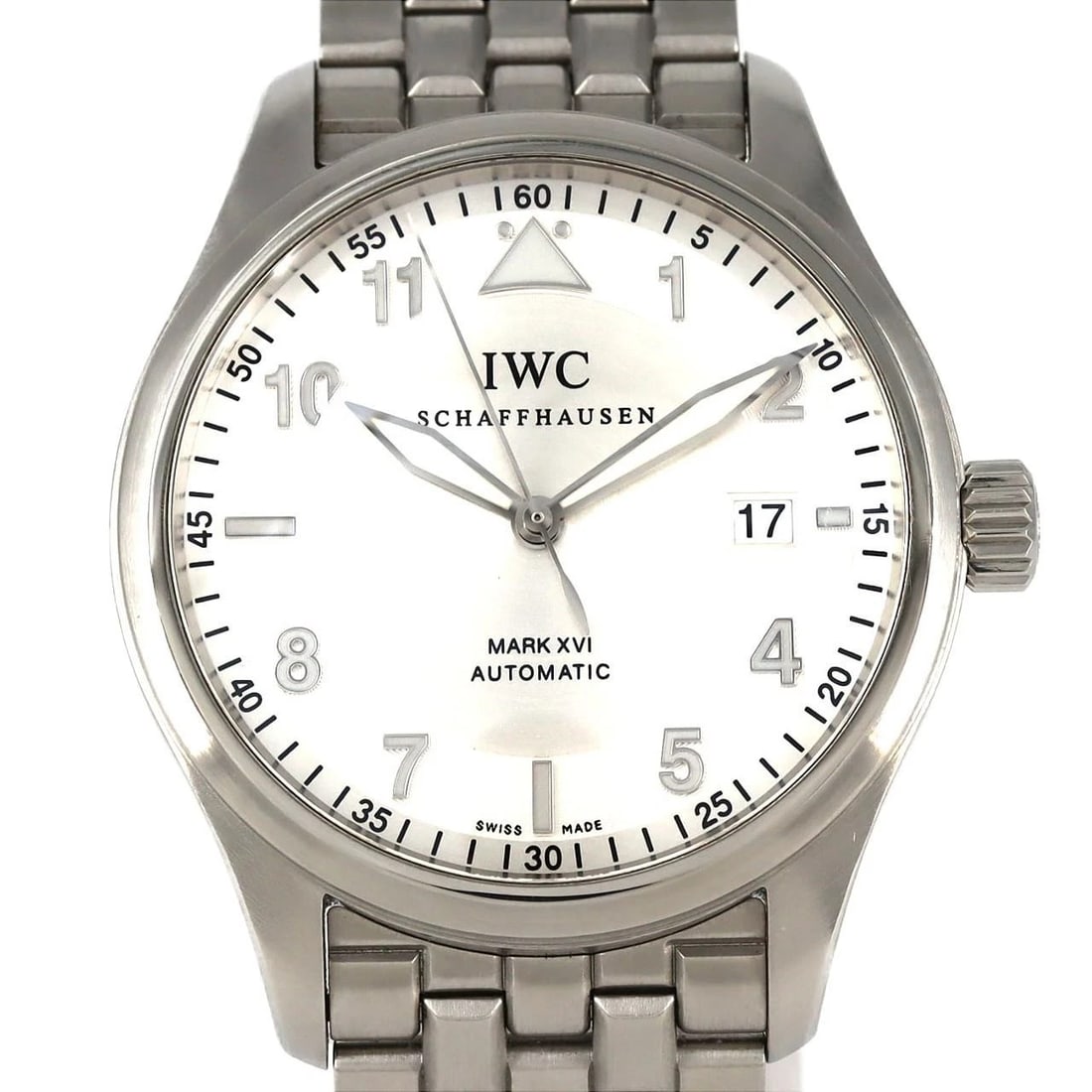 IWC SPITFIRE STAINLESS STEEL WATCH: IWC Spitfire Stainless Steel Watch Brand: IWC Type: Wrist watch Material: Case: Stainless Steel Breath: Stainless Steel Color: Dial color: Silver/Arabic Size: Case diameter: Approx. 39 mm Max wris