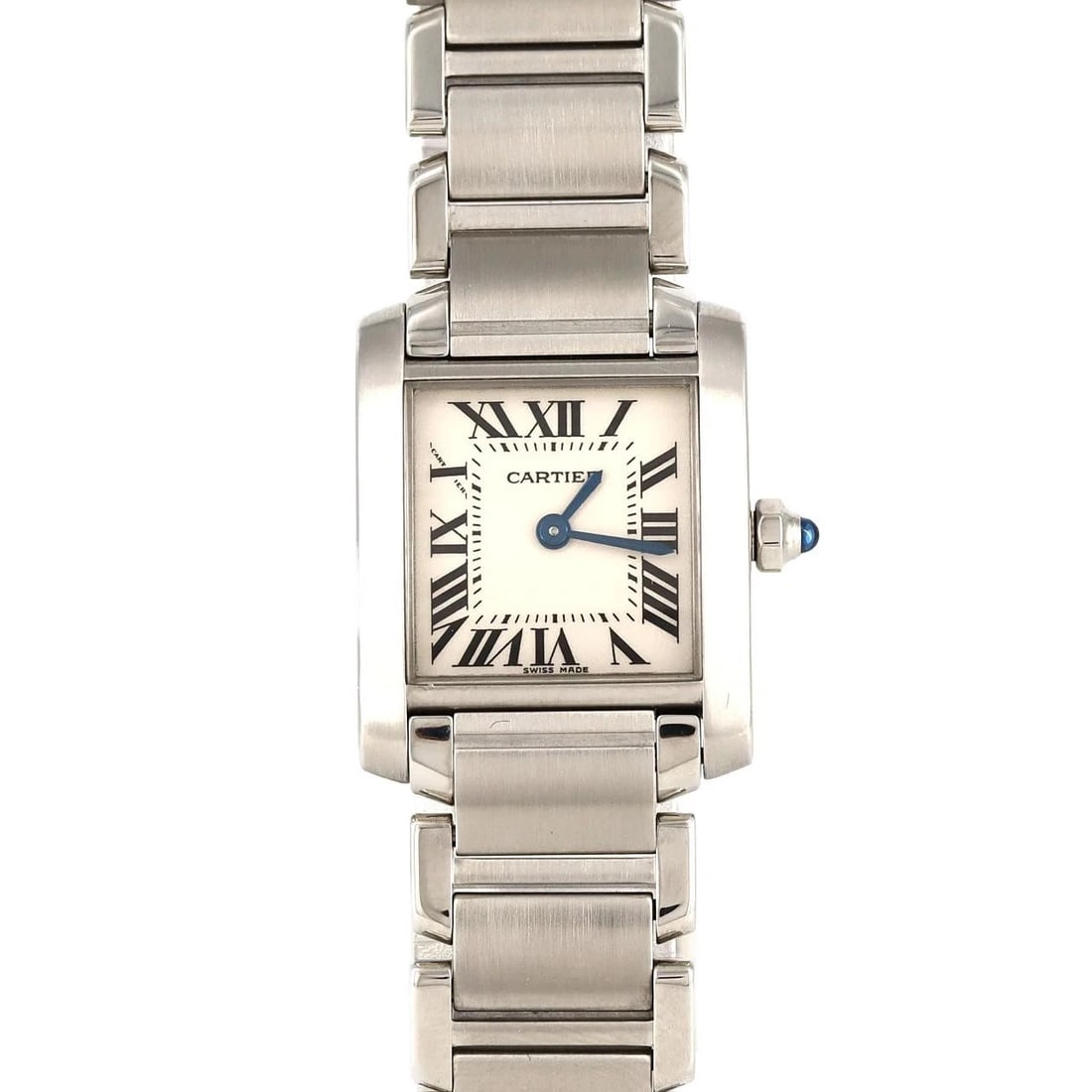 CARTIER TANK FRANCAISE SS WATCH: Cartier Tank Francaise SS Watch Brand: Cartier Type: Wristwatch Material: Case: SST Bracelet: SST Color: Dial Colors: Silver Roman Size: Case diameter: 20x25mm Max Wrist size: 15.5cm 