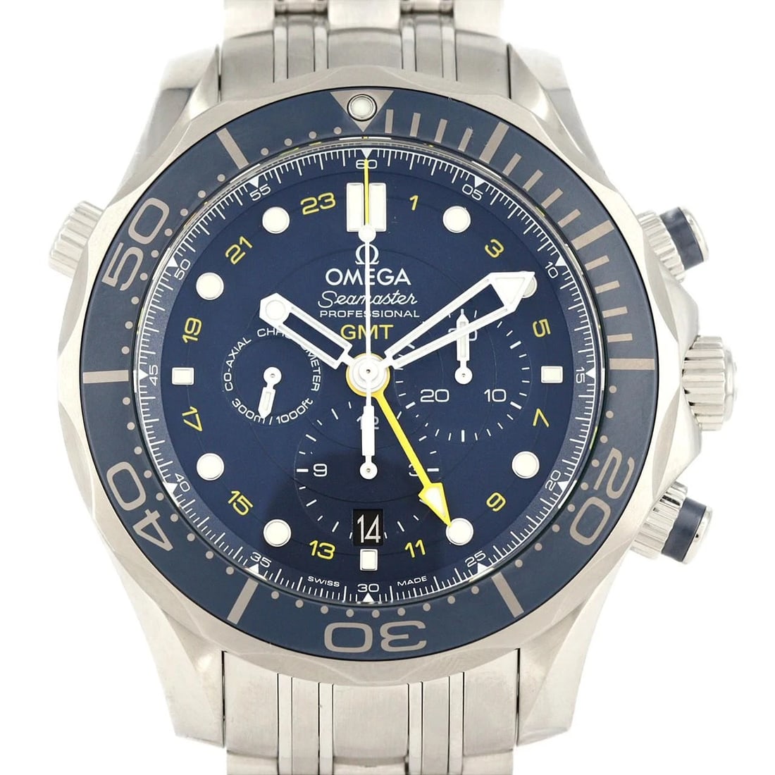 OMEGA SEAMASTER CHRONOGRAPH WATCH: OMEGA Seamaster Chronograph Watch Brand: OMEGA Type: Wristwatch Material: Case: SST Bracelet: SST Color: Dial Colors: Blue Size: Case diameter: 44mm Max Wrist size: 20cm Accessories: None