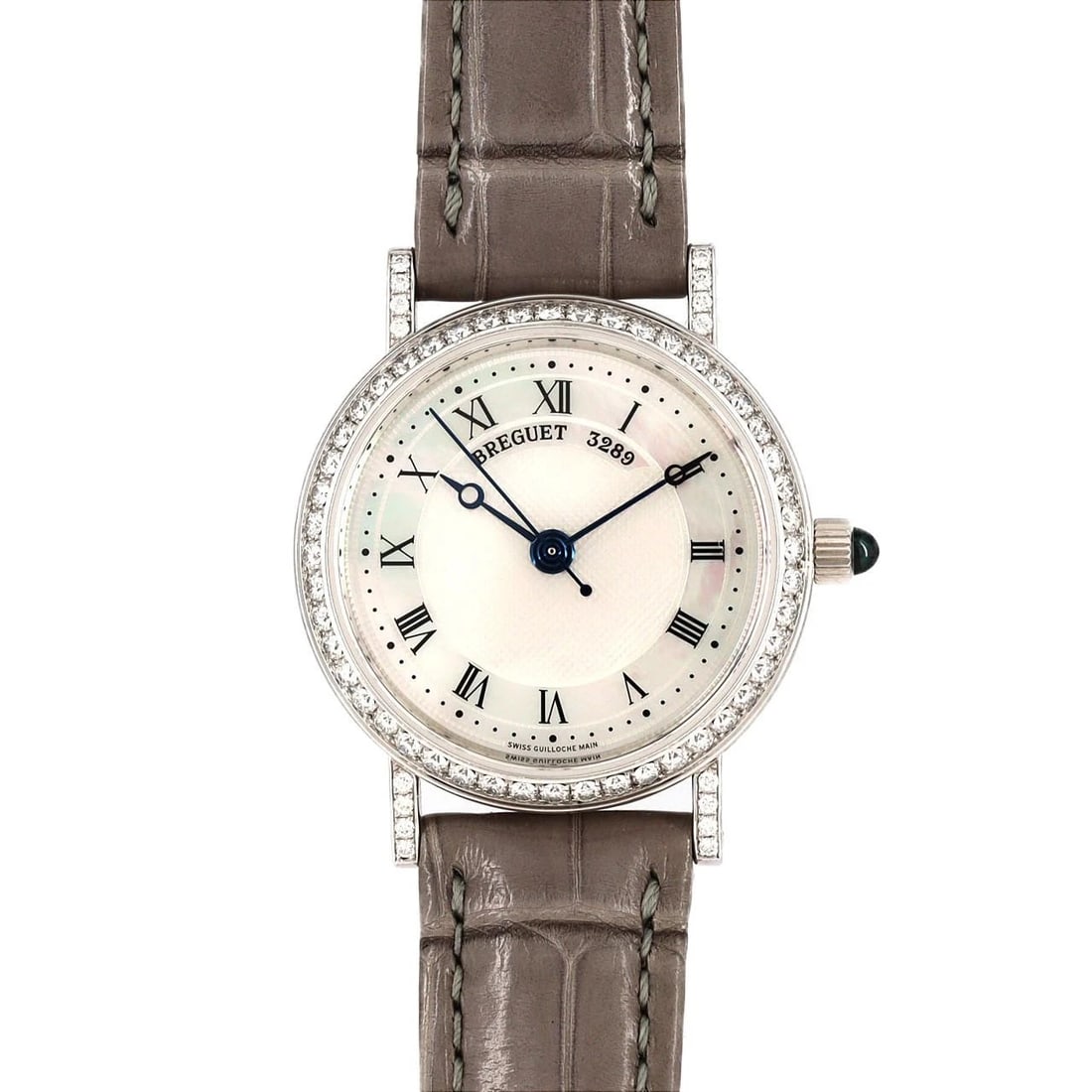 BREGUET CLASSIC WG WATCH: Breguet Classic WG Watch Brand: Breguet Type: Wrist watch Material: Case: White gold Bracelet: Strap Color: Dial Color: Mother of Pearl/Roman Band Col..... Size: Case diameter: Approx. 30.5mm 