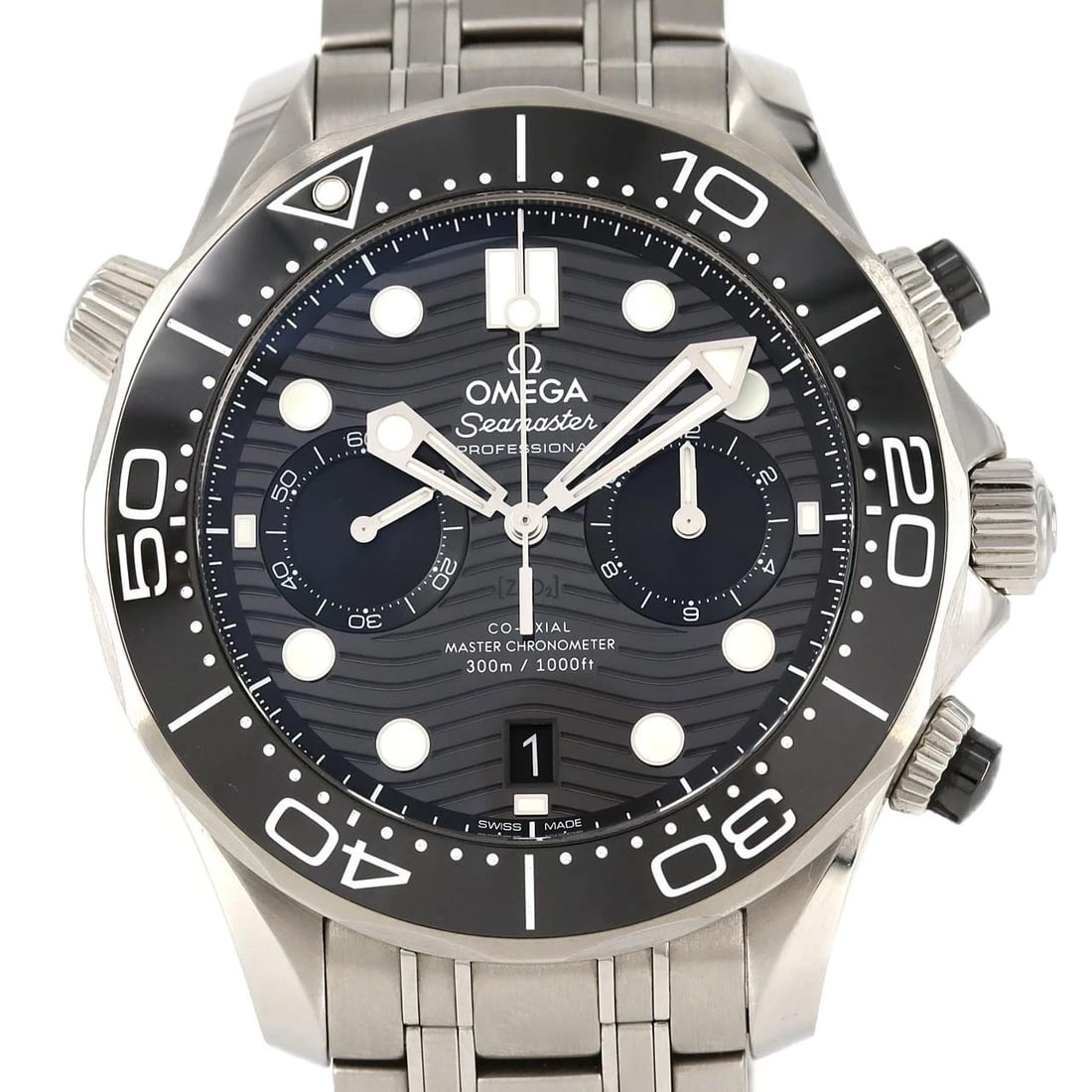 OMEGA SEAMASTER CHRONOGRAPH WATCH: OMEGA Seamaster Chronograph Watch Brand: OMEGA Type: Wristwatch Material: Case: SST Bracelet: SST Color: Dial Colors: Black Size: Case diameter: 44mm Max Wrist size: 20.5cm Accessories: None