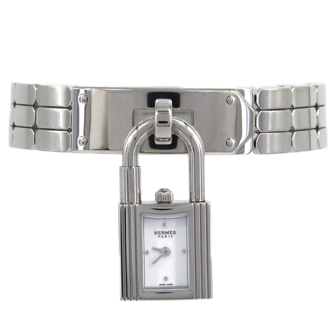 HERMÈS KELLY STAINLESS STEEL WATCH: Hermès Kelly Stainless Steel Watch Brand: HERMES Type: Wrist watch Material: Case: Stainless Steel Breath: Stainless Steel Color: Dial Color: White Size: Case diameter: Approx. 16mm Max wrist