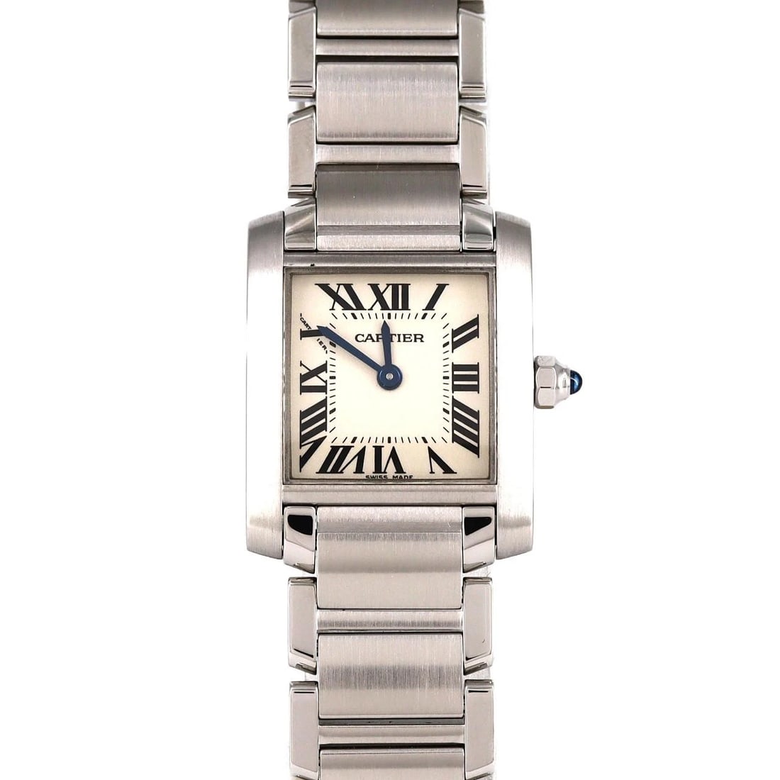 CARTIER TANK FRANCAISE SS WATCH: Cartier Tank Francaise SS Watch Brand: Cartier Type: Wristwatch Material: Case: SST Bracelet: SST Color: Dial Colors: Silver Roman Size: Case diameter: 20x25mm Max Wrist size: 15cm 
