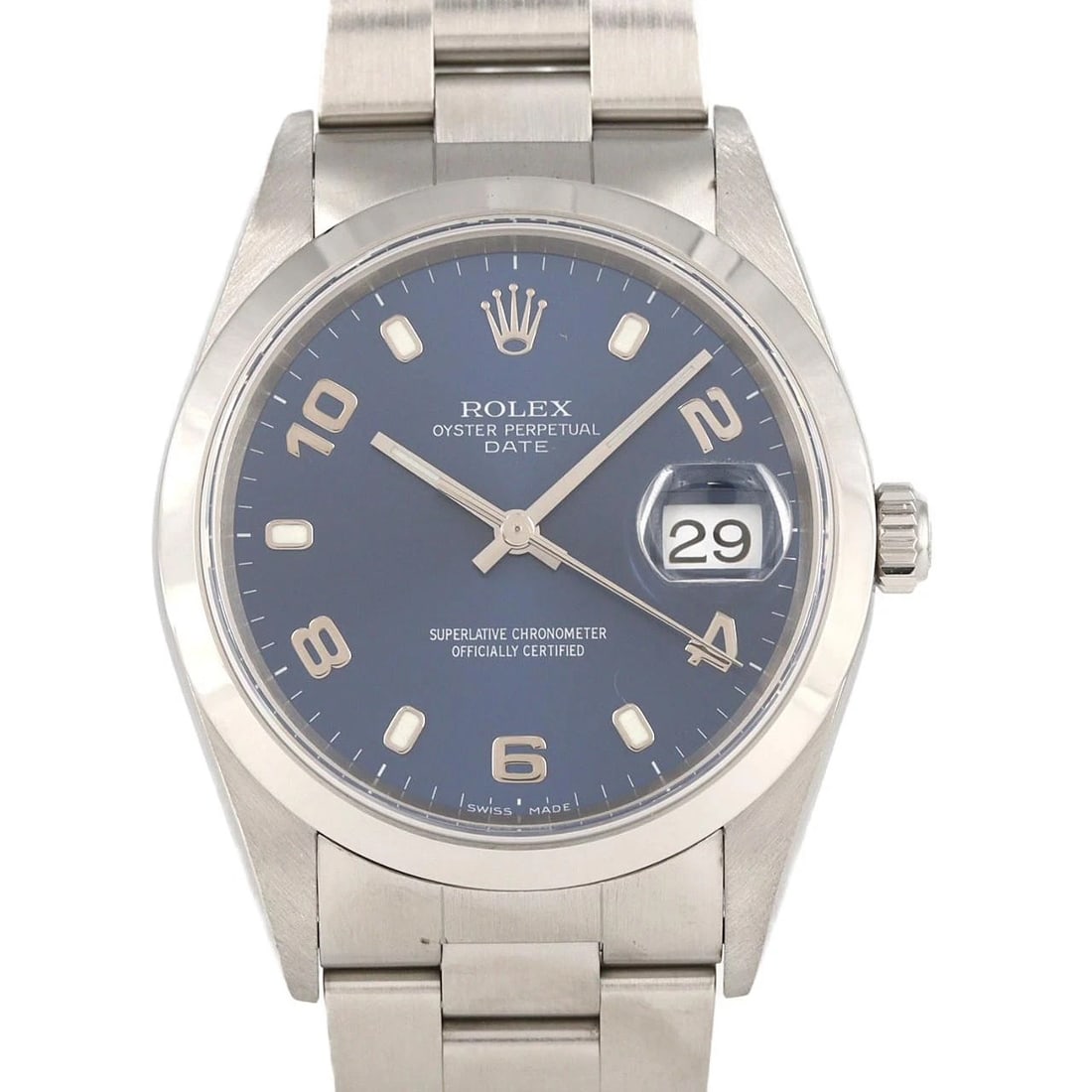 ROLEX OYSTER PERPETUAL SS WATCH: ROLEX Oyster Perpetual SS Watch Brand: ROLEX Type: Wristwatch Material: Case: SST Bracelet: SST Color: Dial Colors: Blue Arabia Size: Case diameter: 34mm Max Wrist size: 18.5cm Accessories: