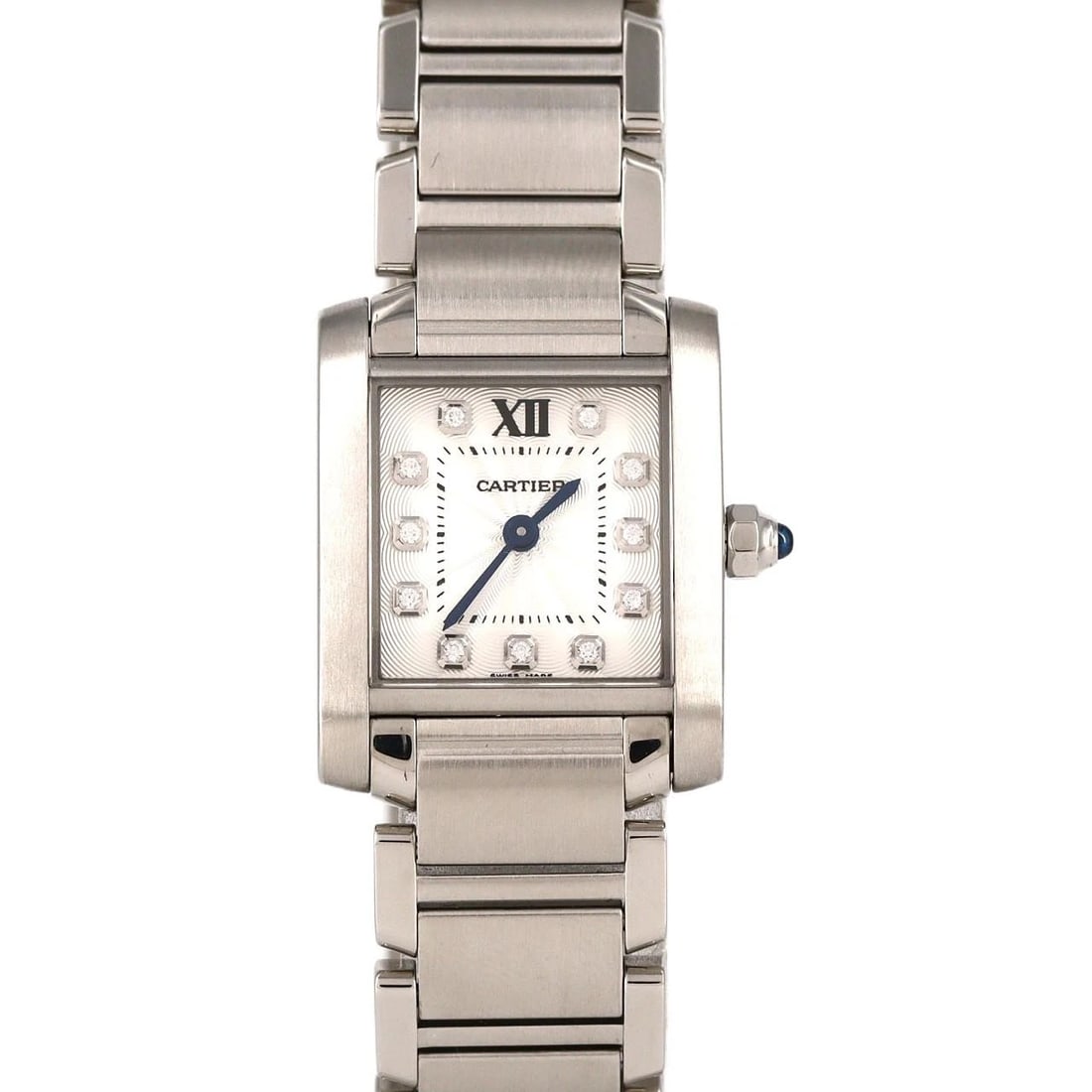 CARTIER TANK FRANÇAISE STAINLESS STEEL WATCH: Cartier Tank Française Stainless Steel Watch Brand: CARTIER Type: Wrist watch Material: Case: Stainless Steel Breath: Stainless Steel Color: Dial color: Silver/Diamond Size: Case diameter: