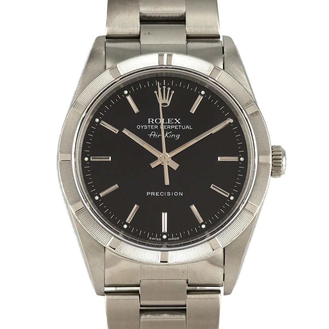 ROLEX AIRKING SS WATCH: ROLEX Airking SS Watch Brand: ROLEX Type: Wristwatch Material: Case: SST Bracelet: SST Color: Dial Colors: Black Size: Case diameter: 34mm Max Wrist size: 19cm Accessories: None Accessories