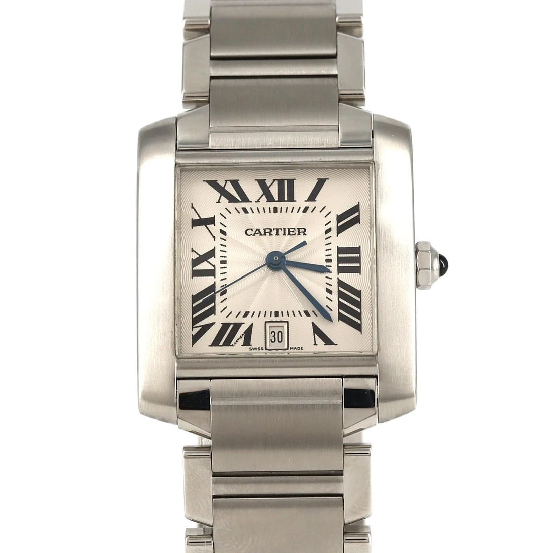 CARTIER TANK FRANCAISE SS WATCH: Cartier Tank Francaise SS Watch Brand: Cartier Type: Wristwatch Material: Case: SST Bracelet: SST Color: Dial Colors: Silver Roman Size: Case diameter: 28x32mm Max Wrist size: 17cm 