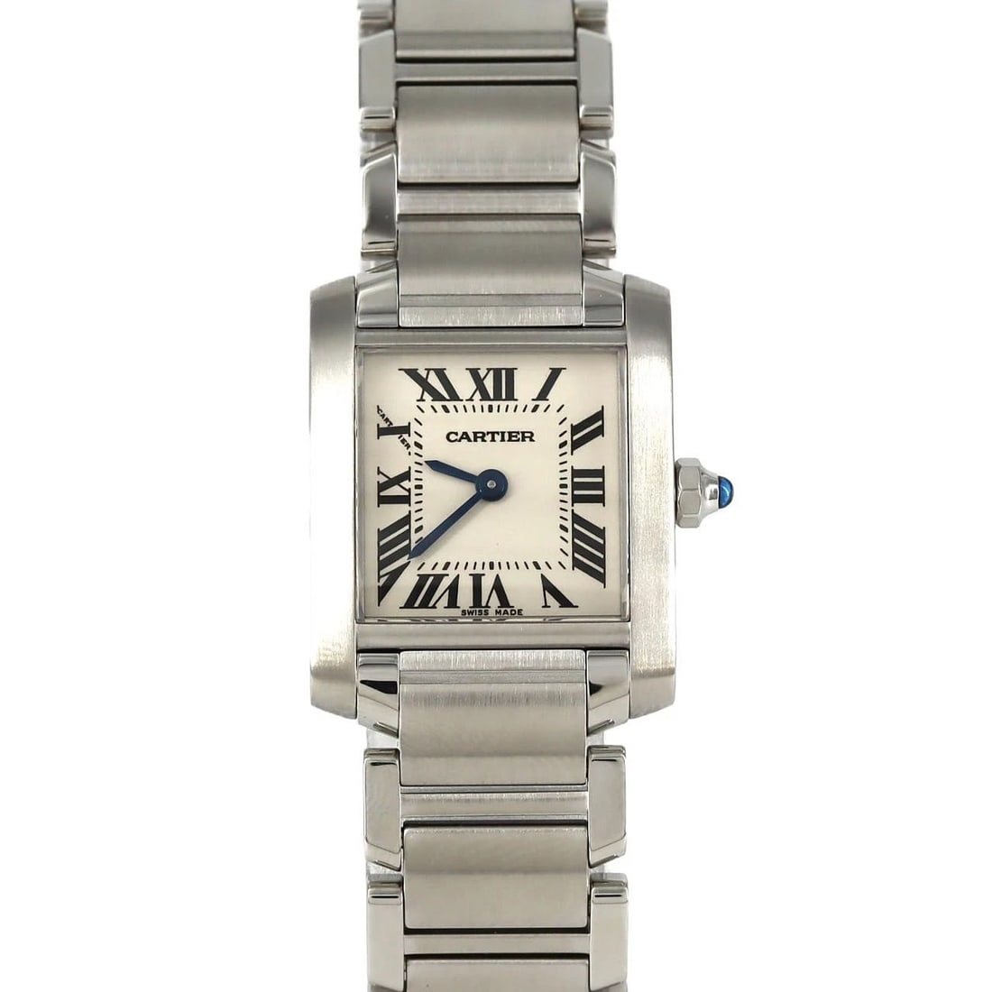CARTIER TANK FRANCAISE SM SS WATCH: Cartier Tank Francaise SM SS Watch Brand: Cartier Type: Wristwatch Material: Case: SST Bracelet: SST Color: Dial Colors: Silver Roman Size: Case diameter: 20x25mm Max Wrist size: 16cm 