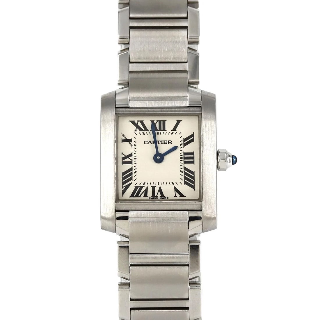 CARTIER TANK FRANCAISE SS WATCH: Cartier Tank Francaise SS Watch Brand: Cartier Type: Wristwatch Material: Case: SST Bracelet: SST Color: Dial Colors: Silver Roman Size: Case diameter: 20x25mm Max Wrist size: 17.5cm 