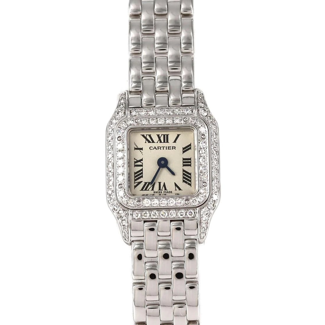 CARTIER PANTHERE WATCH: Cartier Panthere Watch Brand: CARTIER Type: Wrist watch Material: Case: White gold Bracelet: White gold Color: Dial color: Silver/Roman Size: Case diameter: 17x23.5mm Max wrist circumference: 17cm