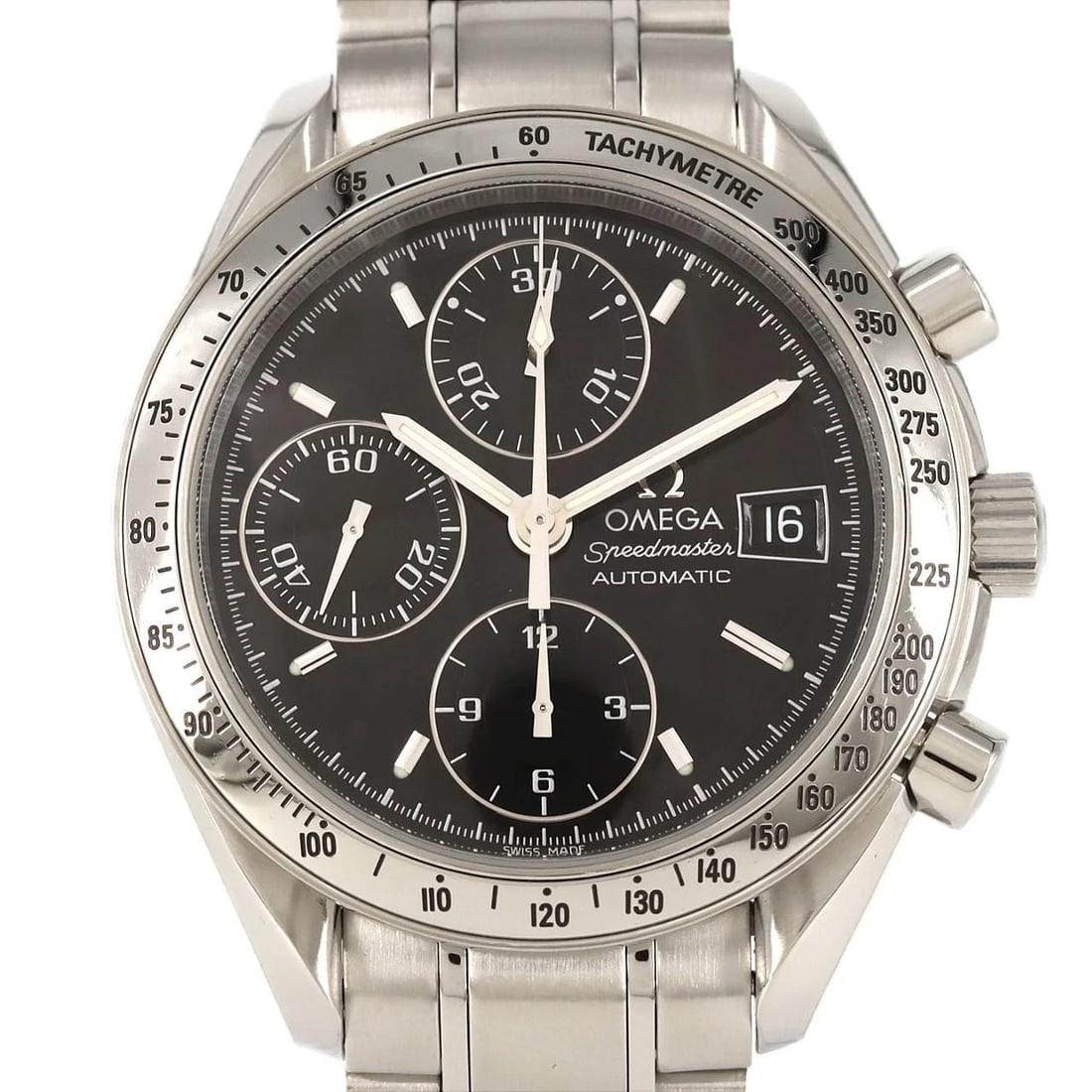 OMEGA SPEEDMASTER SS WATCH: OMEGA Speedmaster SS Watch Brand: OMEGA Type: Wristwatch Material: Case: SST Bracelet: SST Color: Dial Colors: Black Size: Case diameter: 39mm Max Wrist size: 17cm Accessories: None Access