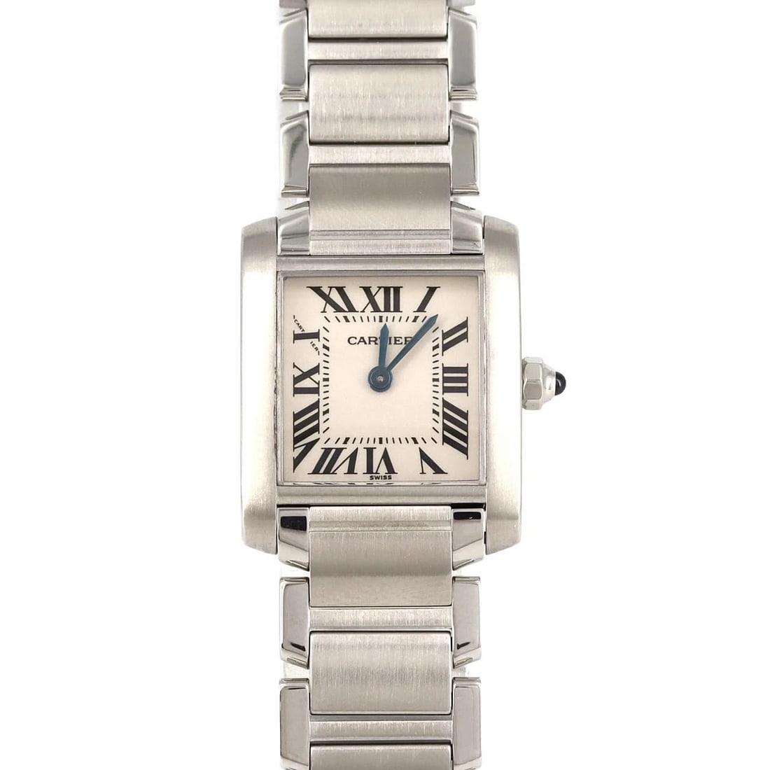 CARTIER TANK FRANCAISE SS WATCH: Cartier Tank Francaise SS Watch Brand: Cartier Type: Wristwatch Material: Case: SST Bracelet: SST Color: Dial Colors: Silver Roman Size: Case diameter: 20x25mm Max Wrist size: 17cm 