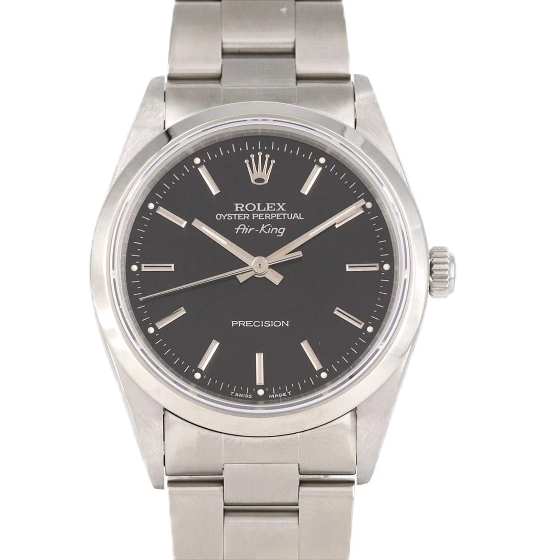 ROLEX AIR KING STAINLESS STEEL WATCH: Rolex Air King Stainless Steel Watch Brand: ROLEX Type: Wrist watch Material: Case: Stainless Steel Breath: Stainless Steel Color: Dial Color: Black Size: Case diameter: Approx. 34 mm Max