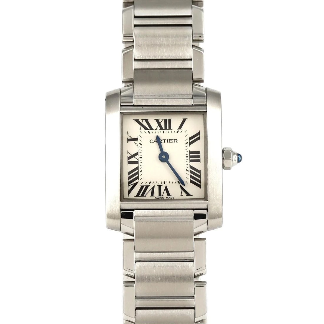 CARTIER TANK FRANCAISE SS WATCH: Cartier Tank Francaise SS Watch Brand: Cartier Type: Wristwatch Material: Case: SST Bracelet: SST Color: Dial Colors: Silver Roman Size: Case diameter: 20x25mm Max Wrist size: 15cm 