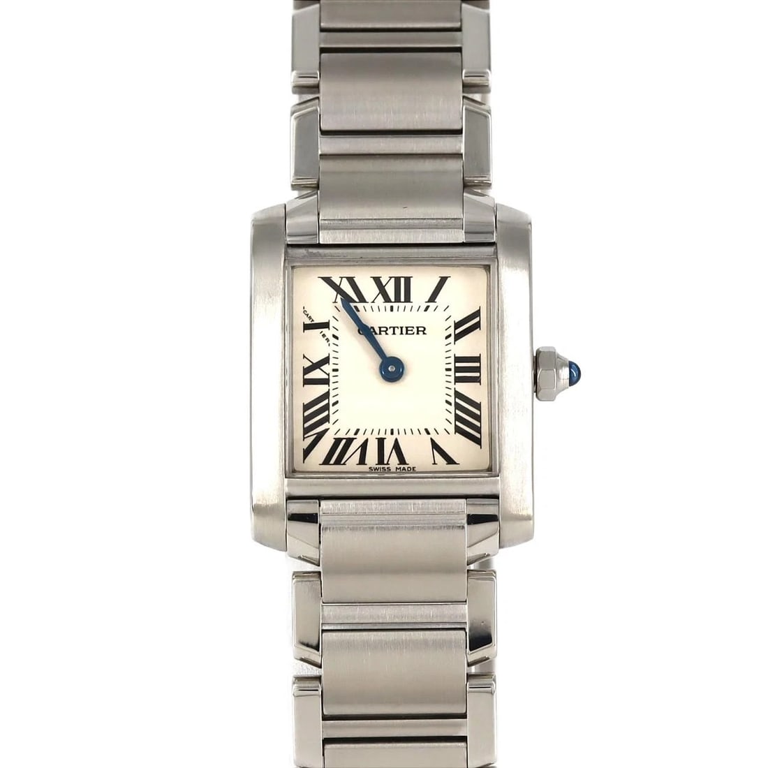 CARTIER TANK FRANCAISE SS WATCH: Cartier Tank Francaise SS Watch Brand: Cartier Type: Wristwatch Material: Case: SST Bracelet: SST Color: Dial Colors: Silver Roman Size: Case diameter: 20x25mm Max Wrist size: 17cm 