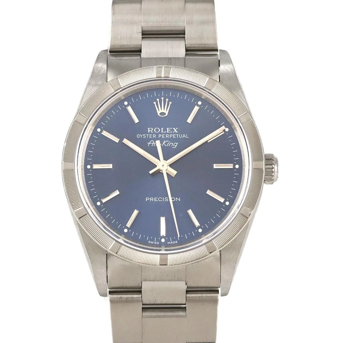 ROLEX AIRKING SS WATCH: ROLEX Airking SS Watch Brand: ROLEX Type: Wristwatch Material: Case: SST Bracelet: SST Color: Dial Colors: Blue Size: Case diameter: 34mm Max Wrist size: 18.5cm Accessories: None Accessories