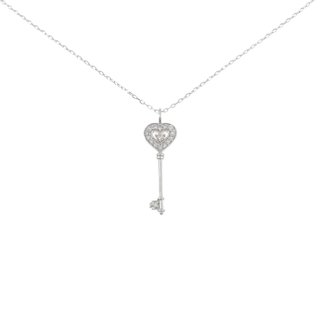 K18WG HEART X KEY DIAMOND NECKLACE: K18WG Heart x Key Diamond Necklace Brand: Unbranded Type: Necklace Material: K18 White Gold, Main Stone/Creation Natural Color: white gold Size: 45cm ActualSizePendant top H x W: 29.9mmx8.9mm