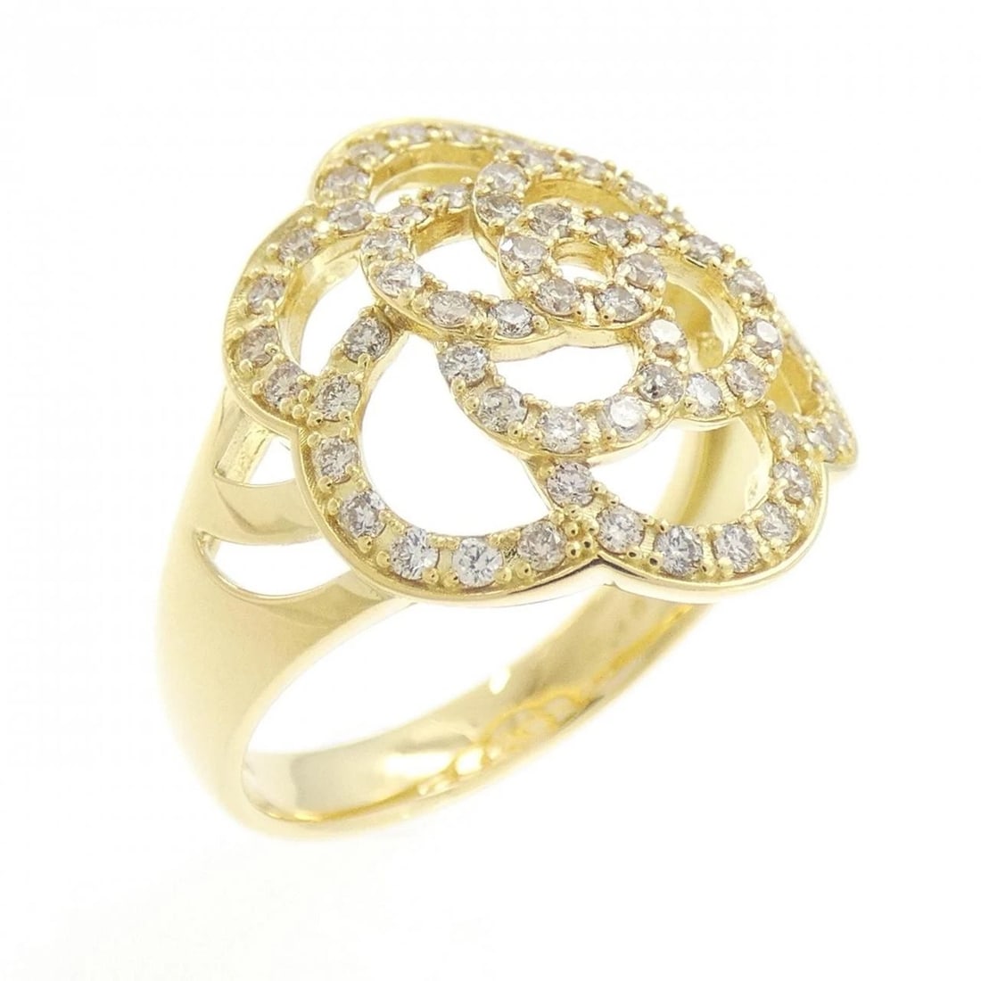 K18YG FLOWER DIAMOND RING: K18YG Flower Diamond Ring Brand: Unbranded Type: Ring Material: K18 Yellow Gold, Main Stone/Creation Natural Color: Yellow Gold Size: 6 (US size) Accessories: None Accessories Notice: When