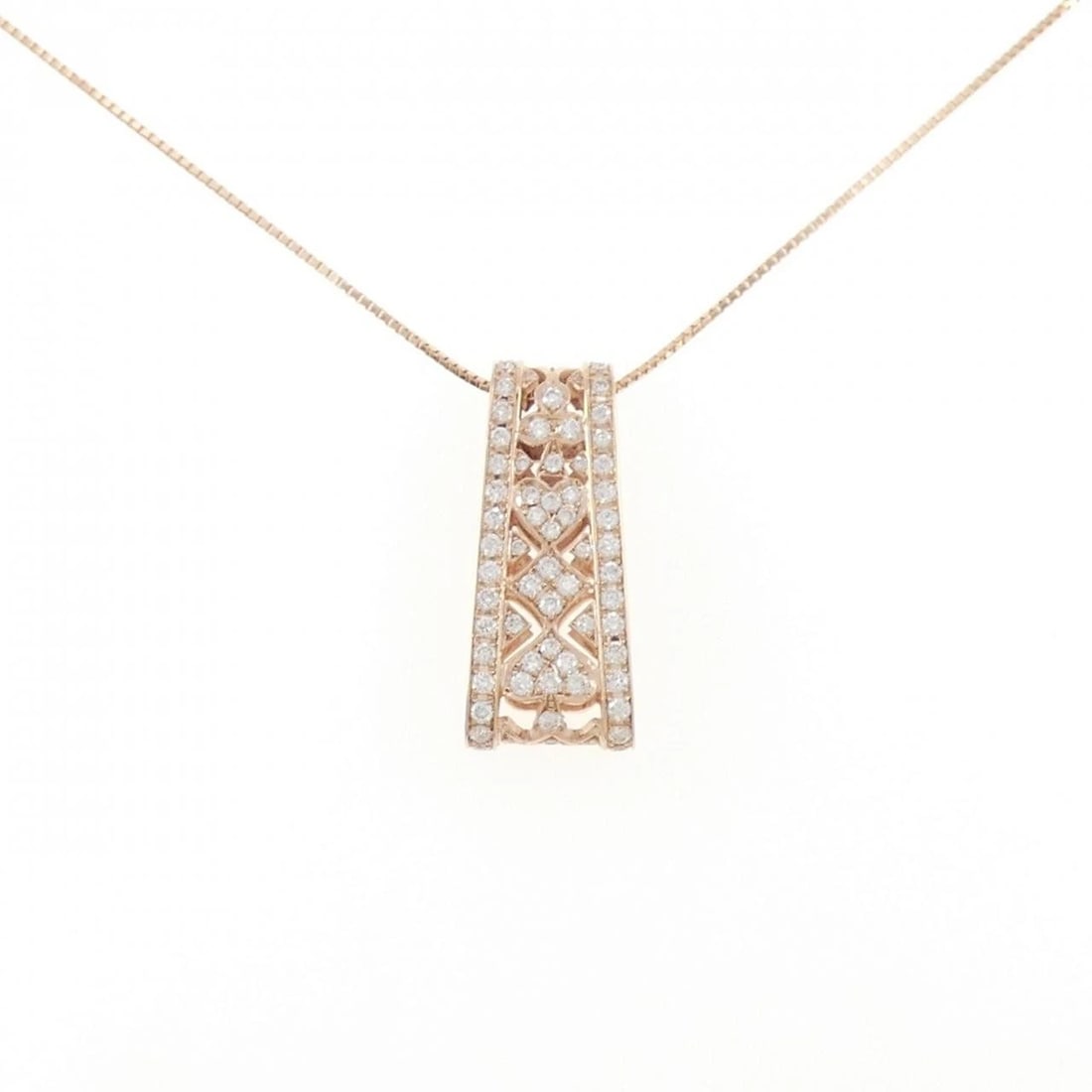 K18PG DIAMOND NECKLACE: K18PG Diamond Necklace Brand: Unbranded Type: Necklace Material: K18 Pink Gold, Main Stone/Creation Natural Color: Pink Gold Size: 45cmActualSize Pendant top H x W: 24.1mmx10.2mm Chain Max. W: