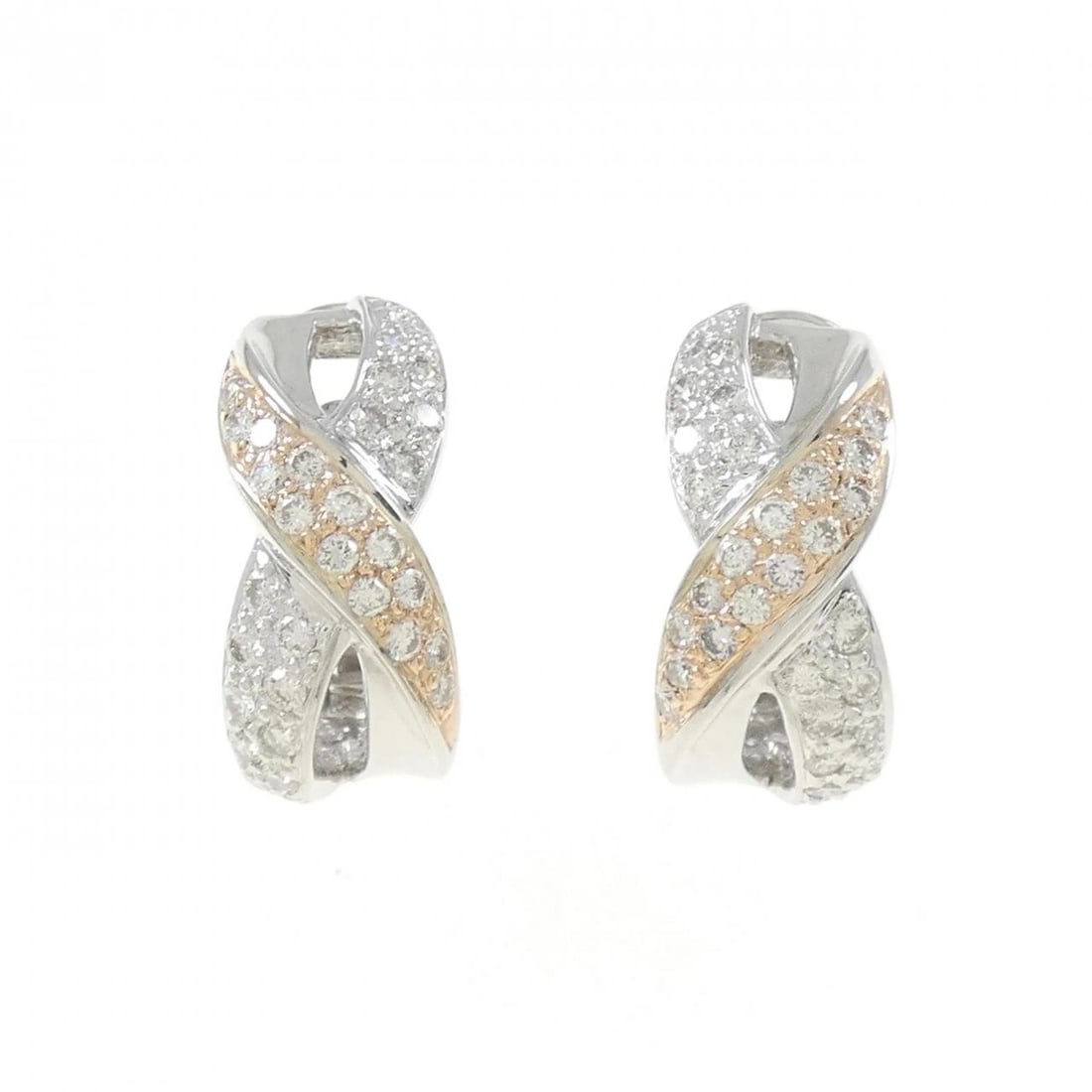 K18WG K18PG DIAMOND EARRINGS: K18WG K18PG Diamond Earrings Brand: Unbranded Type: Earrings Material: K18 White Gold K18 Pink Gold, Main Stone/Creation Natural Color: white gold Size: HxW: 17.6mmx8.2mm Accessories: None