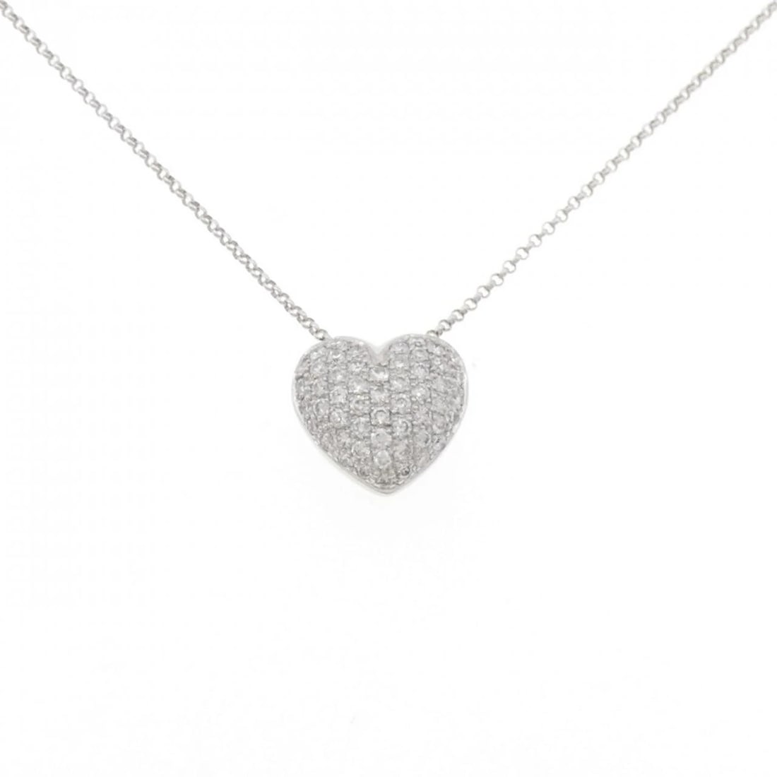 K18WG HEART PAVE DIAMOND NECKLACE: K18WG Heart Pave Diamond Necklace Brand: Unbranded Type: Necklace Material: K18 White Gold, Main Stone/Creation Natural Color: white gold Size: 45cm ActualSizePendant top H x W: 14.2mmx15.3mm