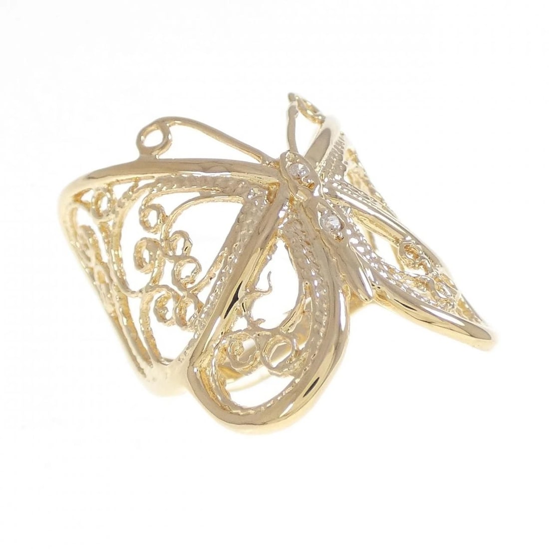 K18YG BUTTERFLY DIAMOND RING: K18YG Butterfly Diamond Ring Brand: Unbranded Type: Ring Material: K18 Yellow Gold, Main Stone/Creation Natural Color: yellow gold Size: 7.5-8US Accessories: None Accessories Notice: When