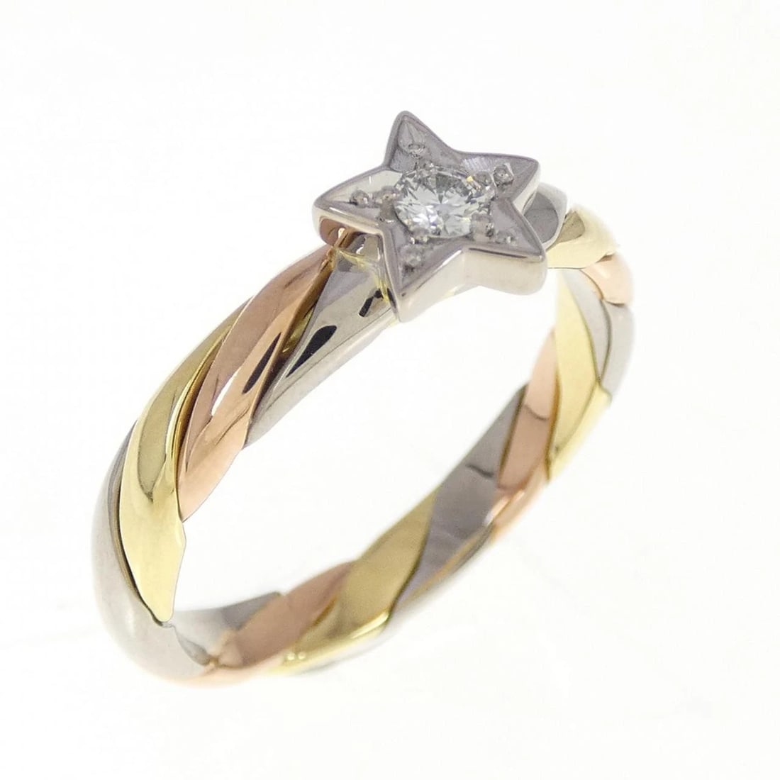 K18 THREE COLOR STAR DIAMOND RING: K18 Three Color Star Diamond Ring Brand: Unbranded Type: Ring Material: K18 Yellow Gold K18 White Gold K18 Pink Gold, Main Stone/Creation Natural Color: YG,WG,PG Size: 7-7.5US Accessories: