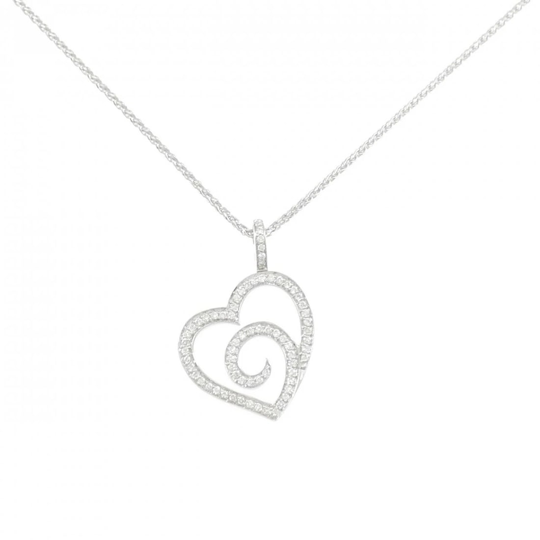 750WG HEART DIAMOND NECKLACE: 750WG Heart Diamond Necklace Brand: Unbranded Type: Necklace Material: 750 White Gold, Main Stone/Creation Natural Color: white gold Size: 42cm ActualSizePendant top H x W: 24.0mmx15.9mm Chain