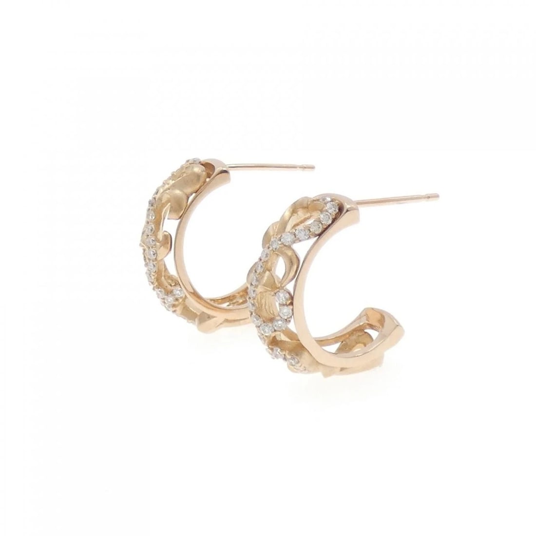K18PG DIAMOND EARRINGS: K18PG Diamond Earrings Brand: Unbranded Type: Earrings Material: K18 Pink Gold, Main Stone/Creation Natural Color: pink gold Size: HxW: 16.0mmx5.1mm Accessories: None Accessories Notice: W