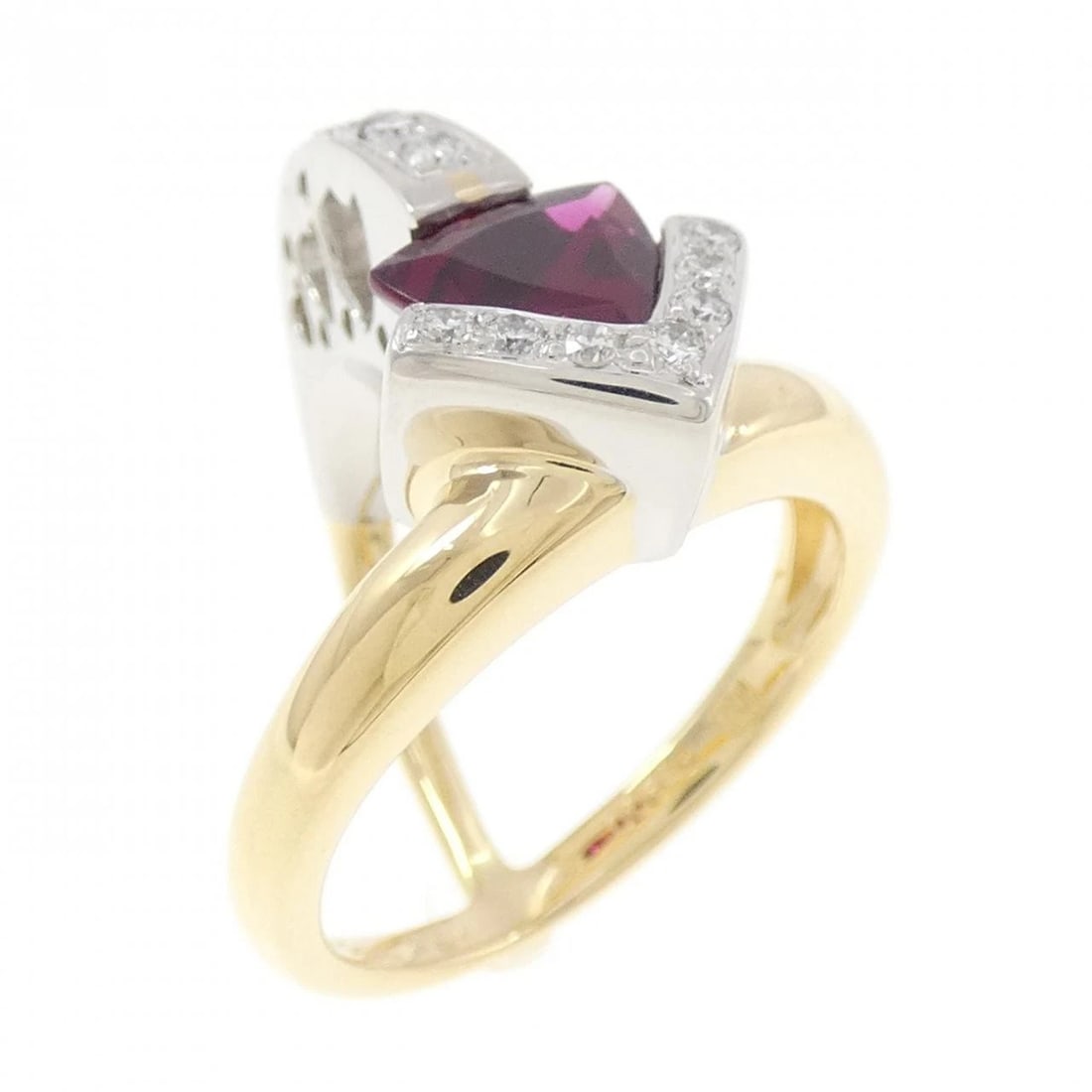 K18YG PT900 RUBELLITE TOURMALINE RING: K18YG PT900 Rubellite Tourmaline Ring Brand: Unbranded Type: Ring Material: K18 Yellow Gold Platinum 900, Main Stone/Creation Rubellite TourmalineSide Stone Natural Color: YG,Silver Size: 5.5
