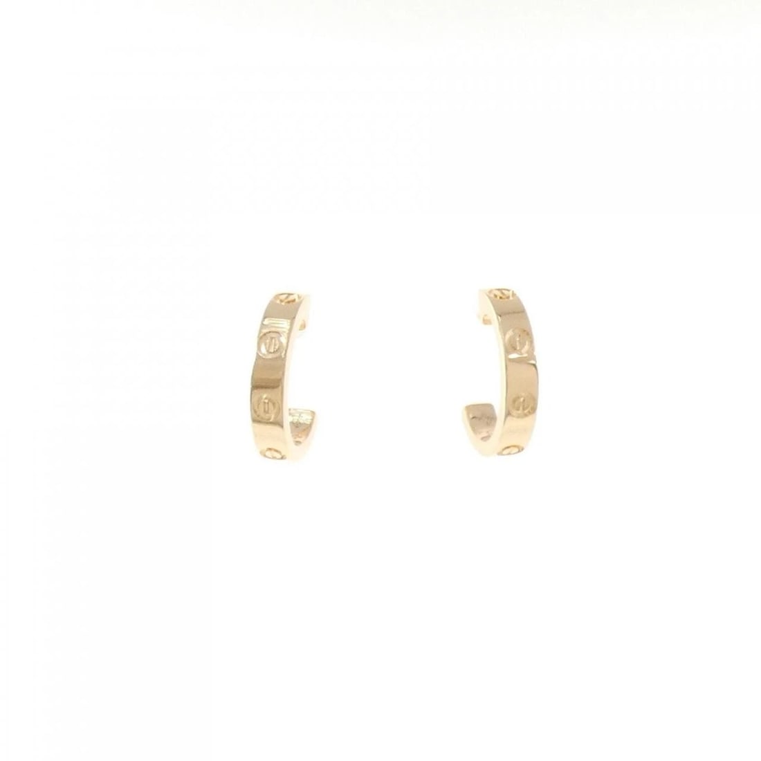 CARTIER MINI LOVE EARRINGS: Cartier Mini Love Earrings Brand: Cartier Type: Earrings Material: 750 Pink Gold, Color: Pink Gold Size: ActualSize HxW: 12.6mmx2.6mm Accessories: None Accessories Notice: When purchasing