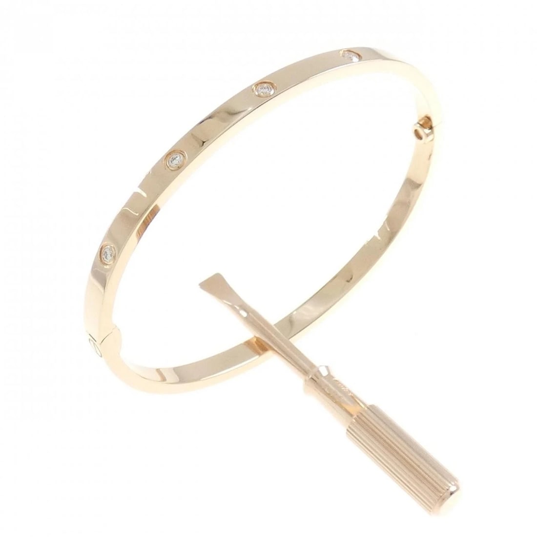 CARTIER LOVE BRACELET SMALL 10P BANGLE: Cartier Love Bracelet Small 10P Bangle Brand: Cartier Type: Bracelet Material: 750 Pink Gold, Main Stone/Creation Natural Color: Pink Gold Size: 15.5cm,ActualSize Max W: 3.6mm Accessories:
