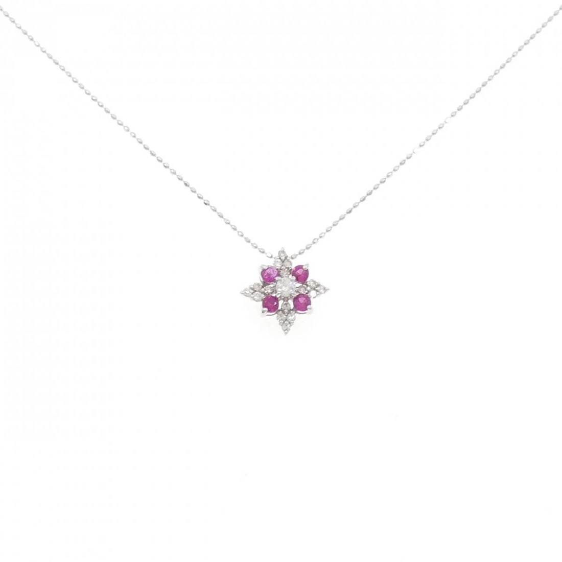 K18WG RUBY NECKLACE: K18WG Ruby Necklace Brand: Unbranded Type: Necklace Material: K18 White Gold, Main Stone/Creation ruby Color: white gold Size: 46cm ActualSizePendant top H x W: 12.3mmx12.3mm Chain Max. W: