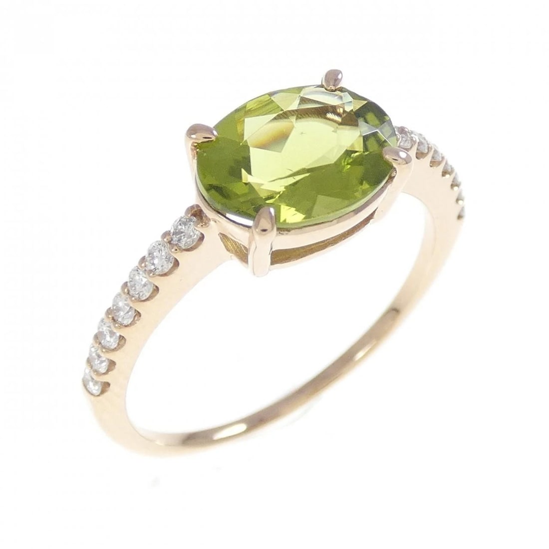 K18PG PERIDOT RING: K18PG Peridot Ring Brand: Unbranded Type: Ring Material: K18 Pink Gold, Main Stone/Creation PERIDOT Color: pink gold Size: 7.5-8US Accessories: None Accessories Notice: When purchasing