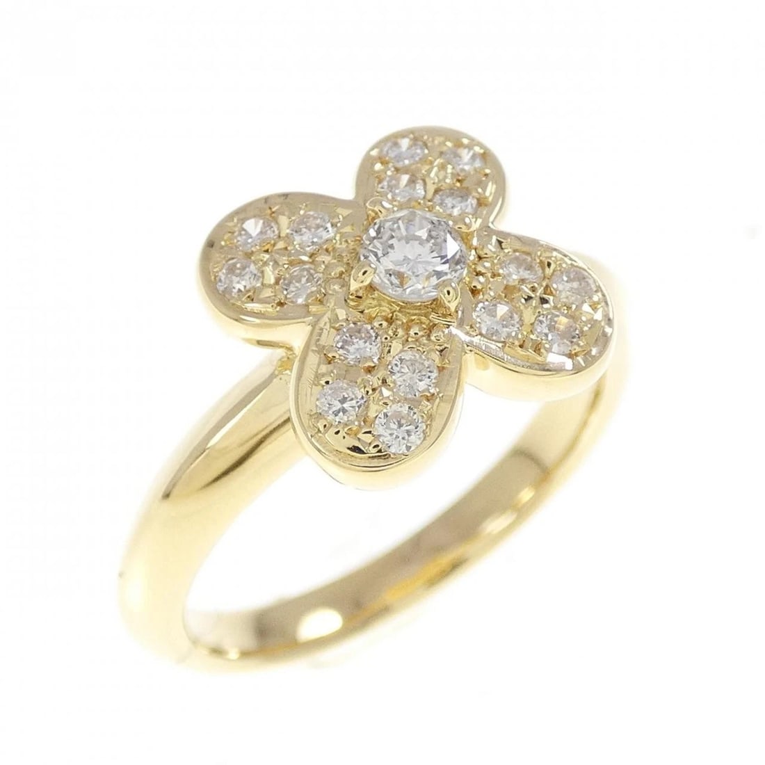 K18YG FLOWER DIAMOND RING: K18YG Flower Diamond Ring Brand: Unbranded Type: Ring Material: K18 Yellow Gold, Main Stone/Creation Natural Color: yellow gold Size: 6US Accessories: None Accessories Notice: When purchasing
