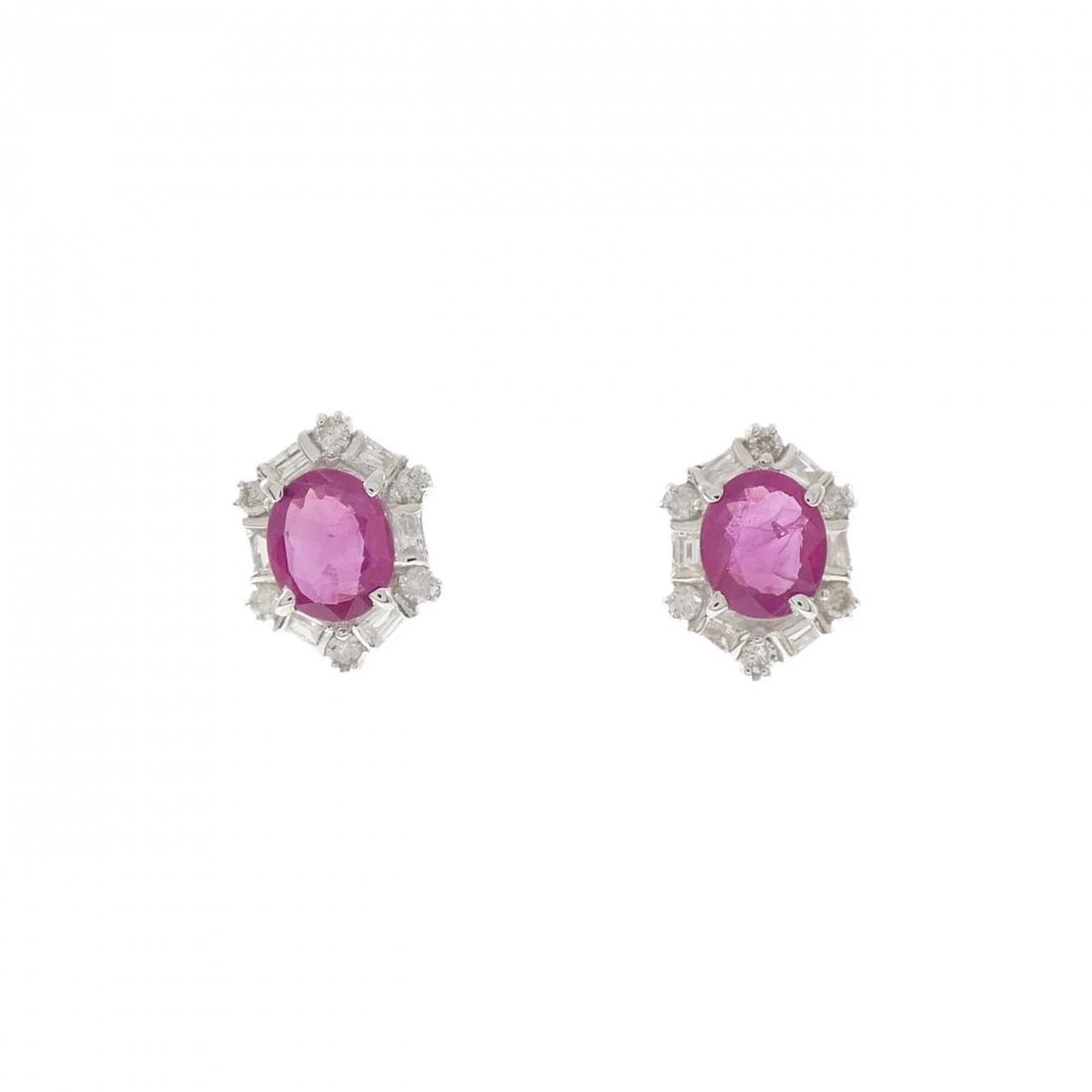 K14WG RUBY EARRINGS: K14WG Ruby Earrings Brand: Unbranded Type: Earrings Material: K14 White Gold, Main Stone/Creation Ruby Side Stone Natural Color: White Gold Size: ActualSize HxW: 10.7mmx8.0mm Accessories: None