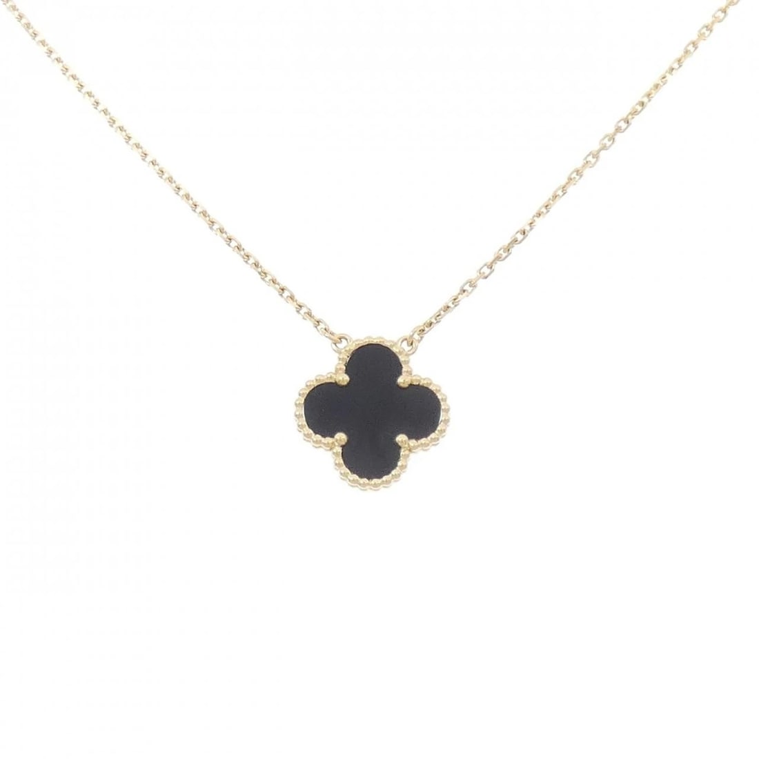 VAN CLEEF & ARPELS ALHAMBRA NECKLACE: Van Cleef & Arpels Alhambra Necklace Brand: Van Cleef & Arpels Type: Necklace Material: 750 yellow gold, Main Stone/Creation Onyx Color: Yellow Gold Size: 37?42cm,Actual Size Pendant length