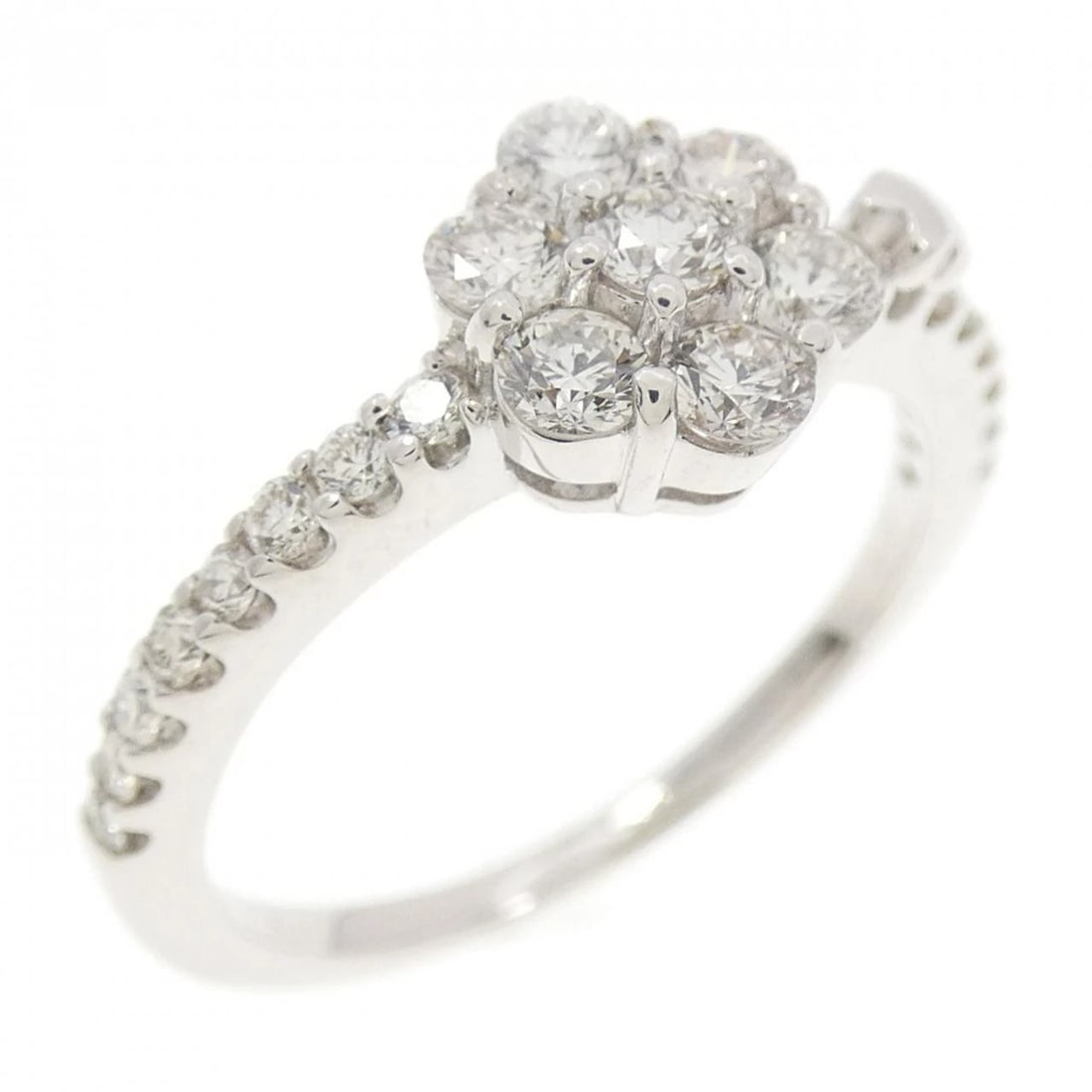 K18WG FLOWER DIAMOND RING: K18WG Flower Diamond Ring Brand: Unbranded Type: Ring Material: K18 White Gold, Main Stone/Creation Natural Color: white gold Size: 4.5-5US Accessories: None Accessories Notice: When purch