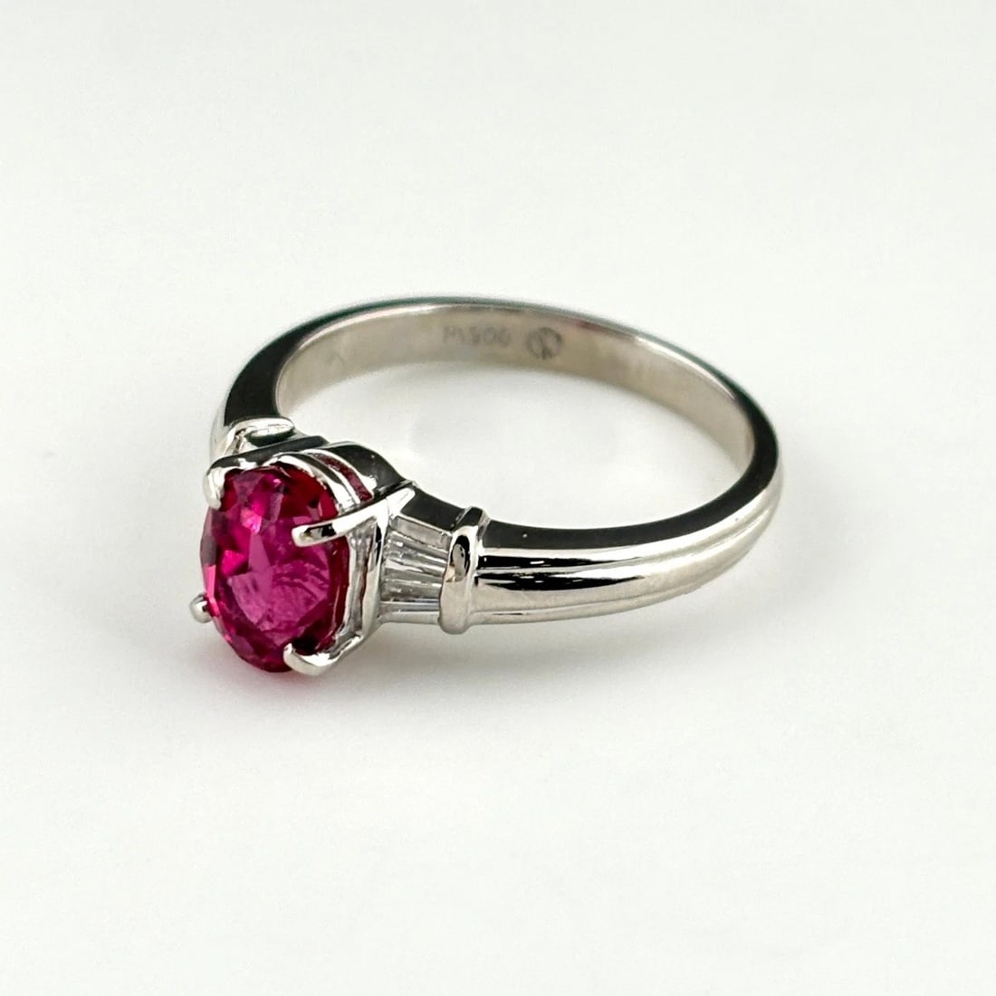 PINK TOURMALINE DESIGN PLATINUM MELEE DIAMOND RING (1 of 2)