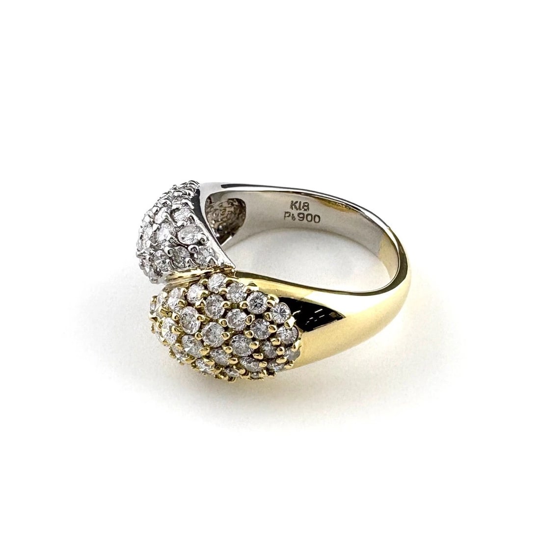 MELEE DIAMOND DESIGN YG YELLOWGOLD PLATINUM RING: Melee diamond design YG YellowGold Platinum Ring Brand: Unbranded Type: Ring Material: Pt900, Color: Yellow Gold Platinum Size: US 5.5 Accessories: None Accessories Notice: When purchasing