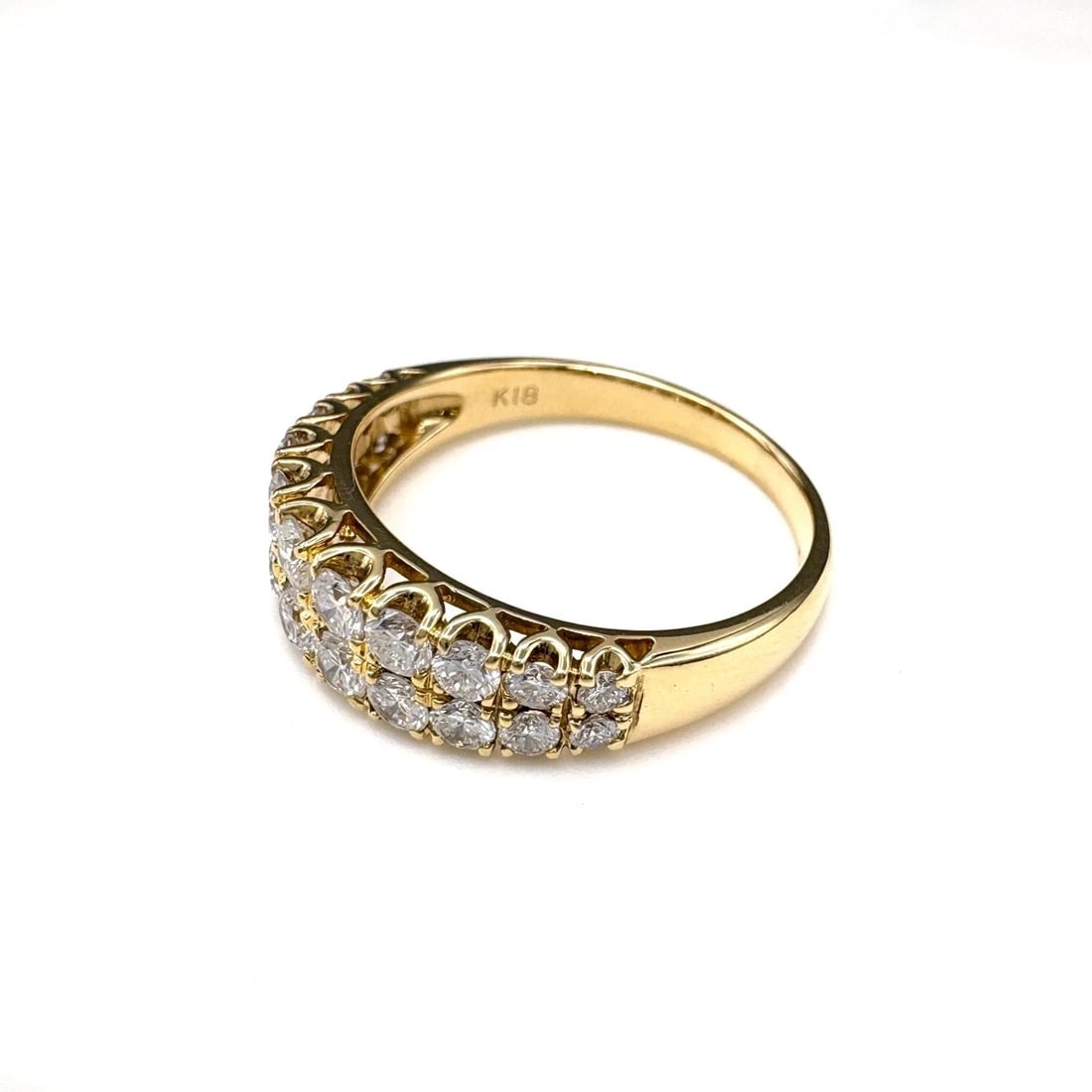 MELEE DIAMOND DESIGN YG YELLOWGOLD RING: Melee diamond design YG YellowGold Ring Brand: Unbranded Type: Ring Material: 18K, Color: Yellow Gold Size: US 6.5 to 7 Accessories: None Accessories Notice: When purchasing pre-owned goods,