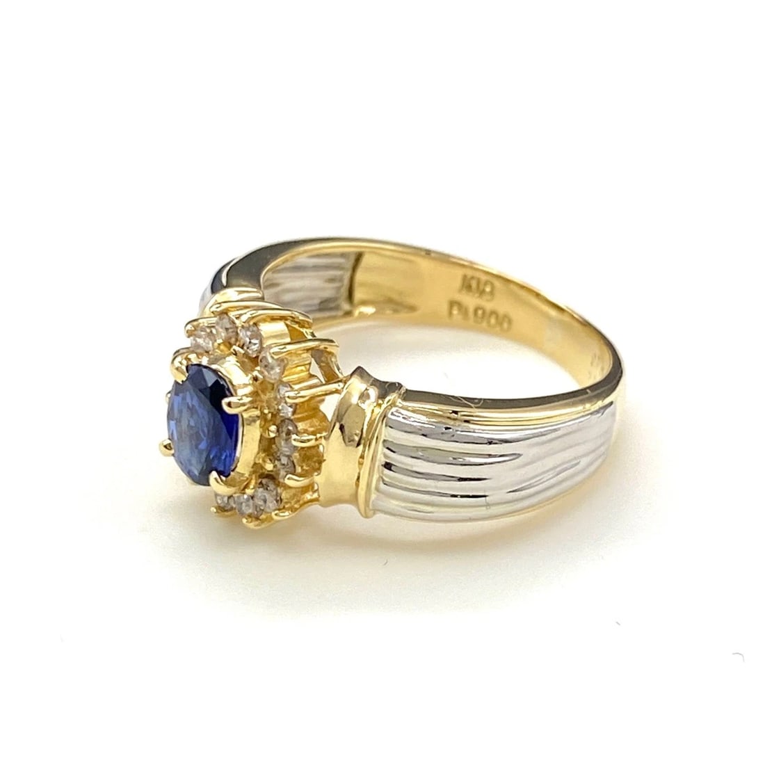 SAPPHIRE DESIGN YG YELLOWGOLD PLATINUM MELEE DIAMOND RING (1 of 2)