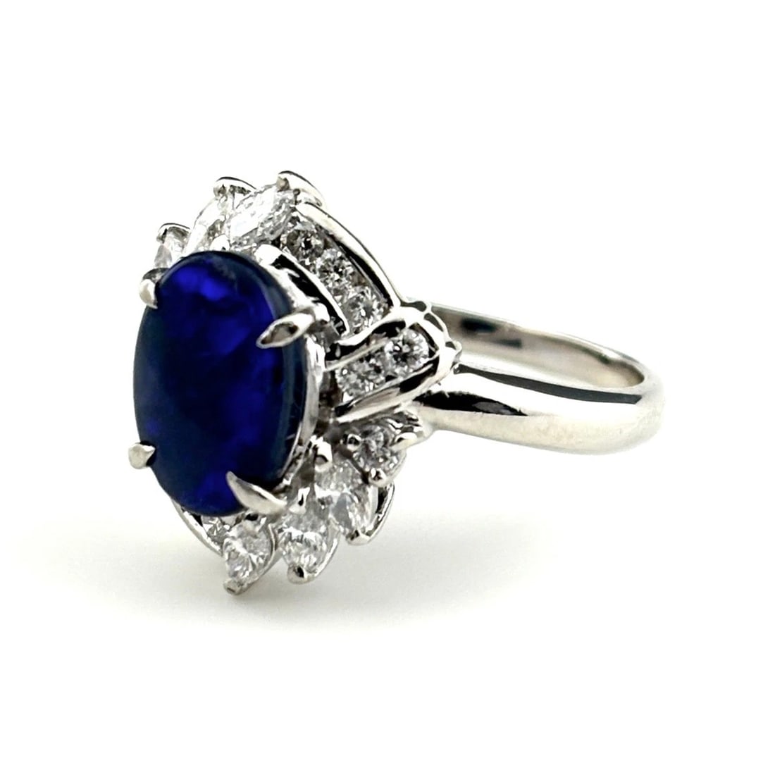BLACK OPAL DESIGN RING PLATINUM: Black Opal Design Ring Platinum Brand: Unbranded Type: Ring Material: Pt900, Main Stone/Creation Black Opal Color: Platinum Size: US 6.5 to 7 Accessories: None Accessories Notice: When pur