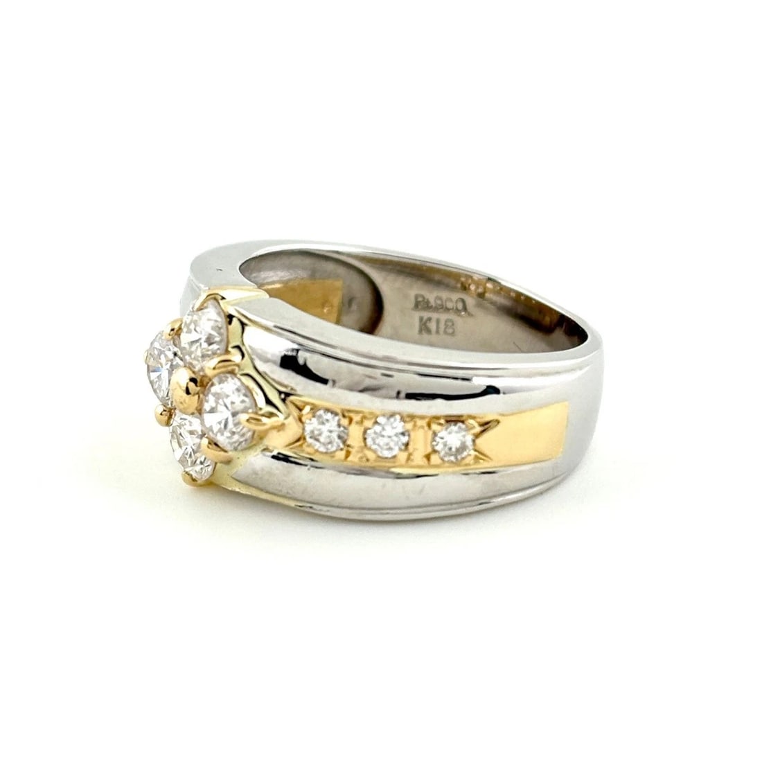 MELEE DIAMOND DESIGN RING PLATINUM YG YELLOWGOLD: Melee diamond design Ring Platinum YG YellowGold Brand: Unbranded Type: Ring Material: Pt900, Color: Platinum YellowGold Size: US 6.5 Accessories: None Accessories Notice: When purchasing