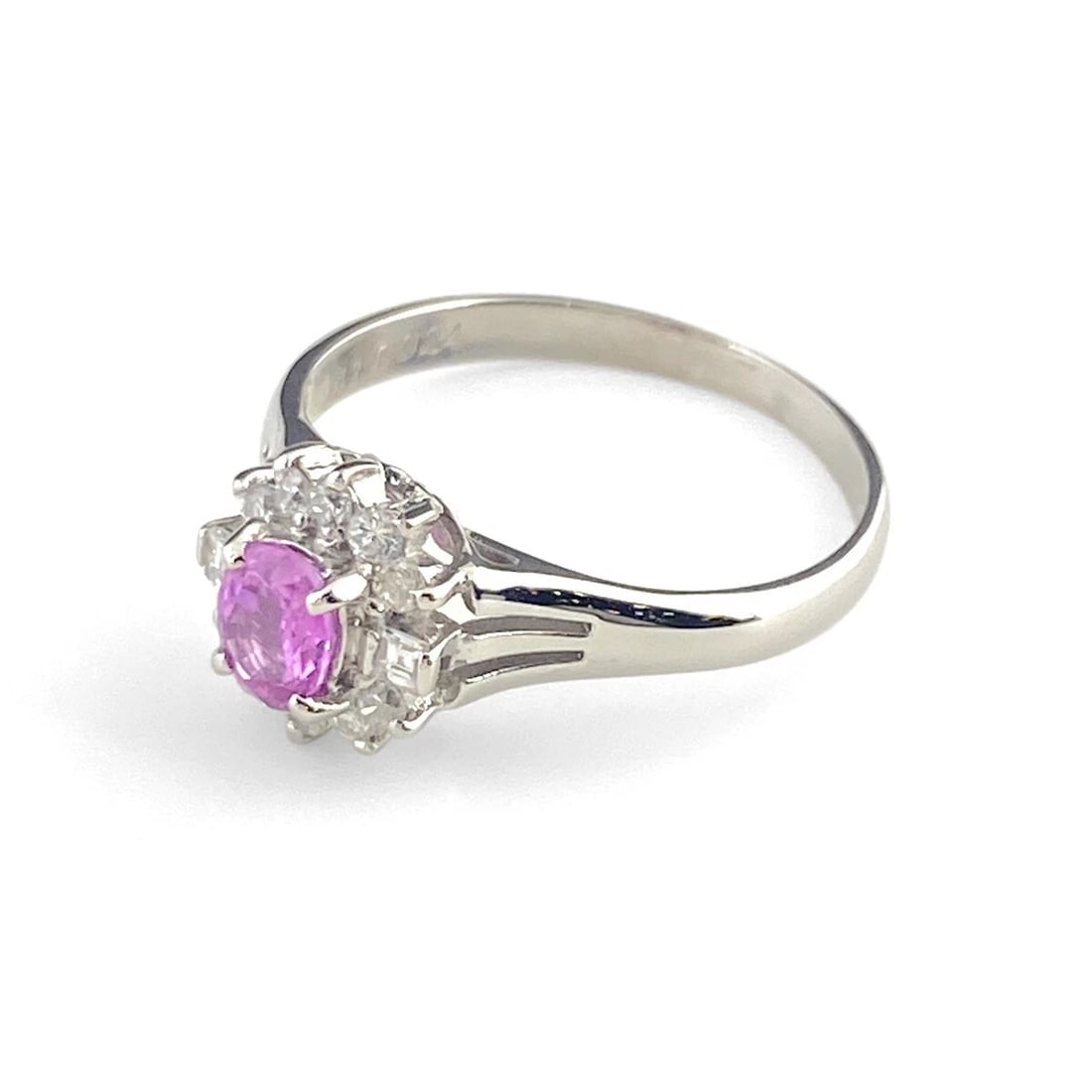 PINK SAPPHIRE DESIGN PLATINUM MELEE DIAMOND RING PT850 (1 of 2)