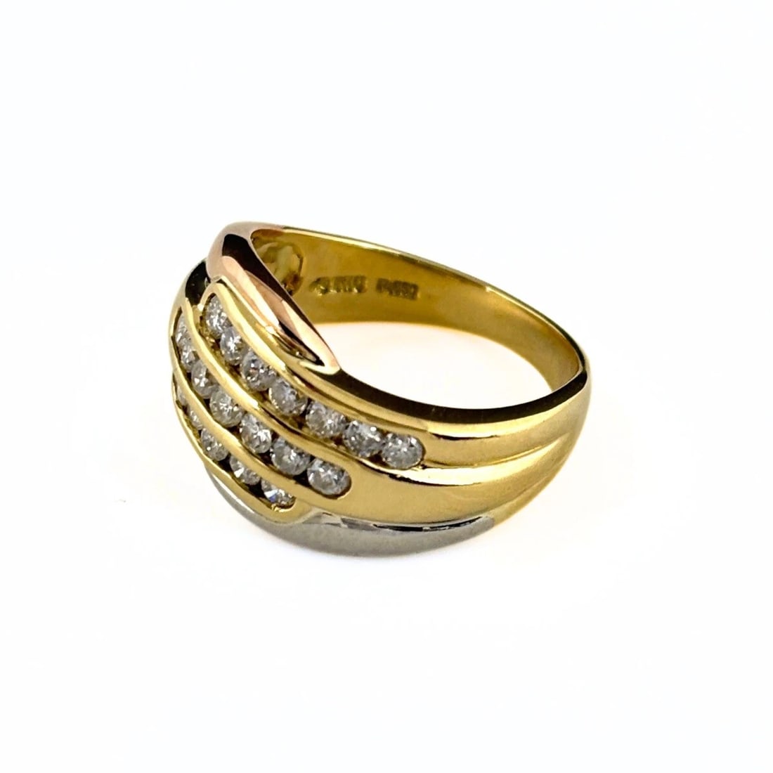 THREE COLOR DESIGN RING YG YELLOWGOLD PLATINUM: Three color design ring YG YellowGold Platinum Brand: Unbranded Type: Ring Material: 850, Color: Yellow Gold Platinum Size: 6US Accessories: None Accessories Notice: When purchasing pre-owned