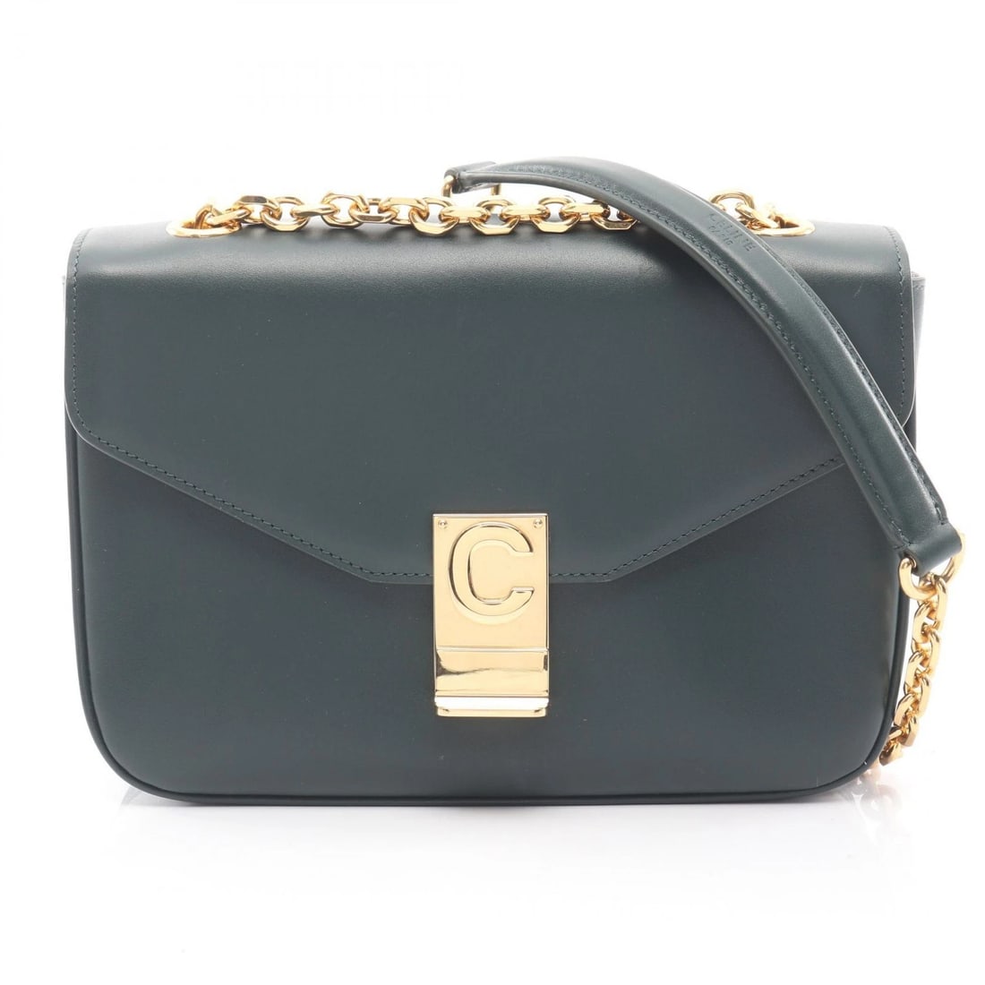 CELINE C SEE MEDIUM CHAIN SHOULDER BAG SHOULDER BAG: CELINE C See Medium Chain Shoulder Bag Shoulder Bag Brand: CELINE Type: Shoulder Bag Material: leather Color: Green Size: (H:5.9" x W:8.5") Accessories: None Accessories Notice: When